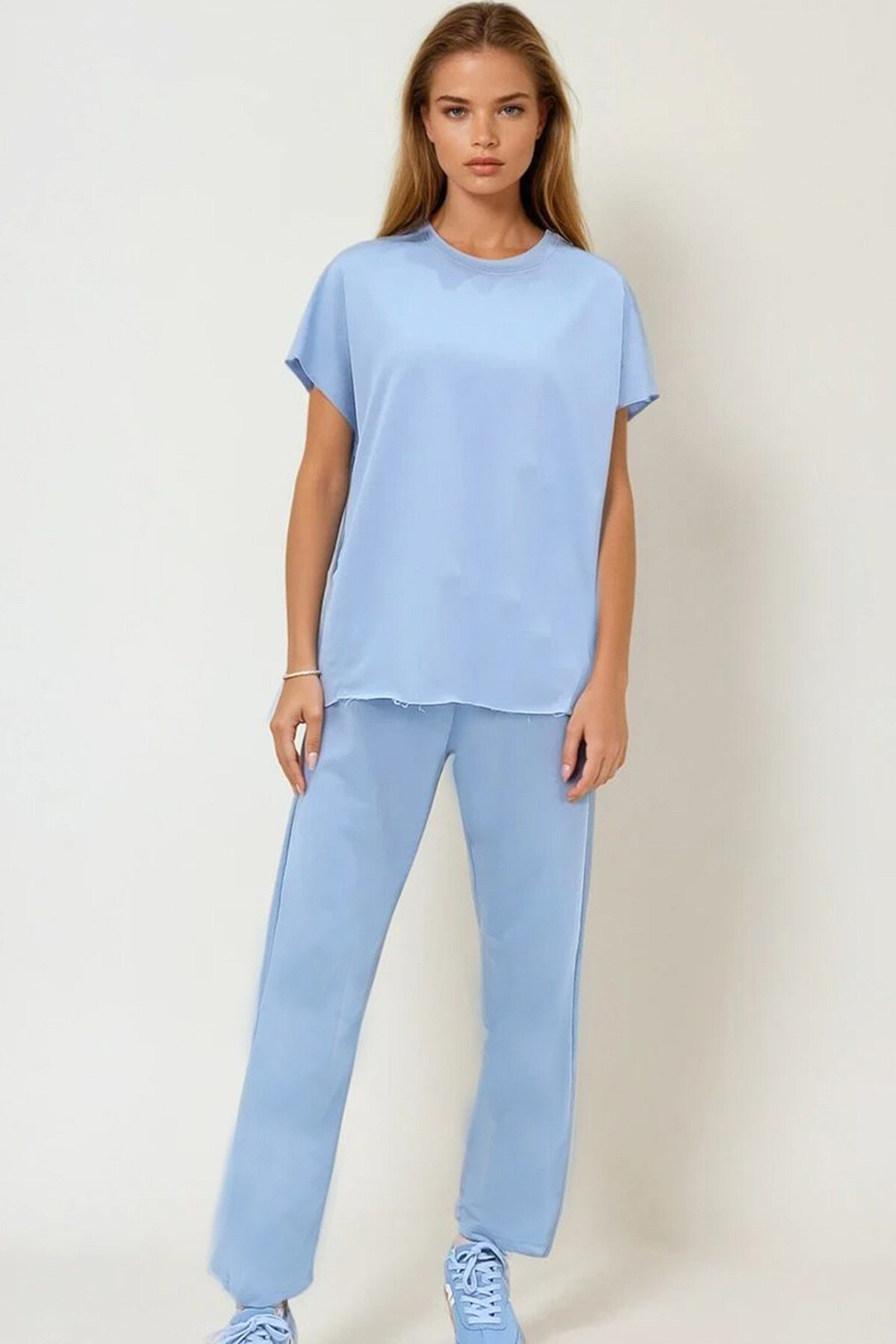 Mavi Bisiklet Yaka Rahat Kalıp Eşofman Takımı