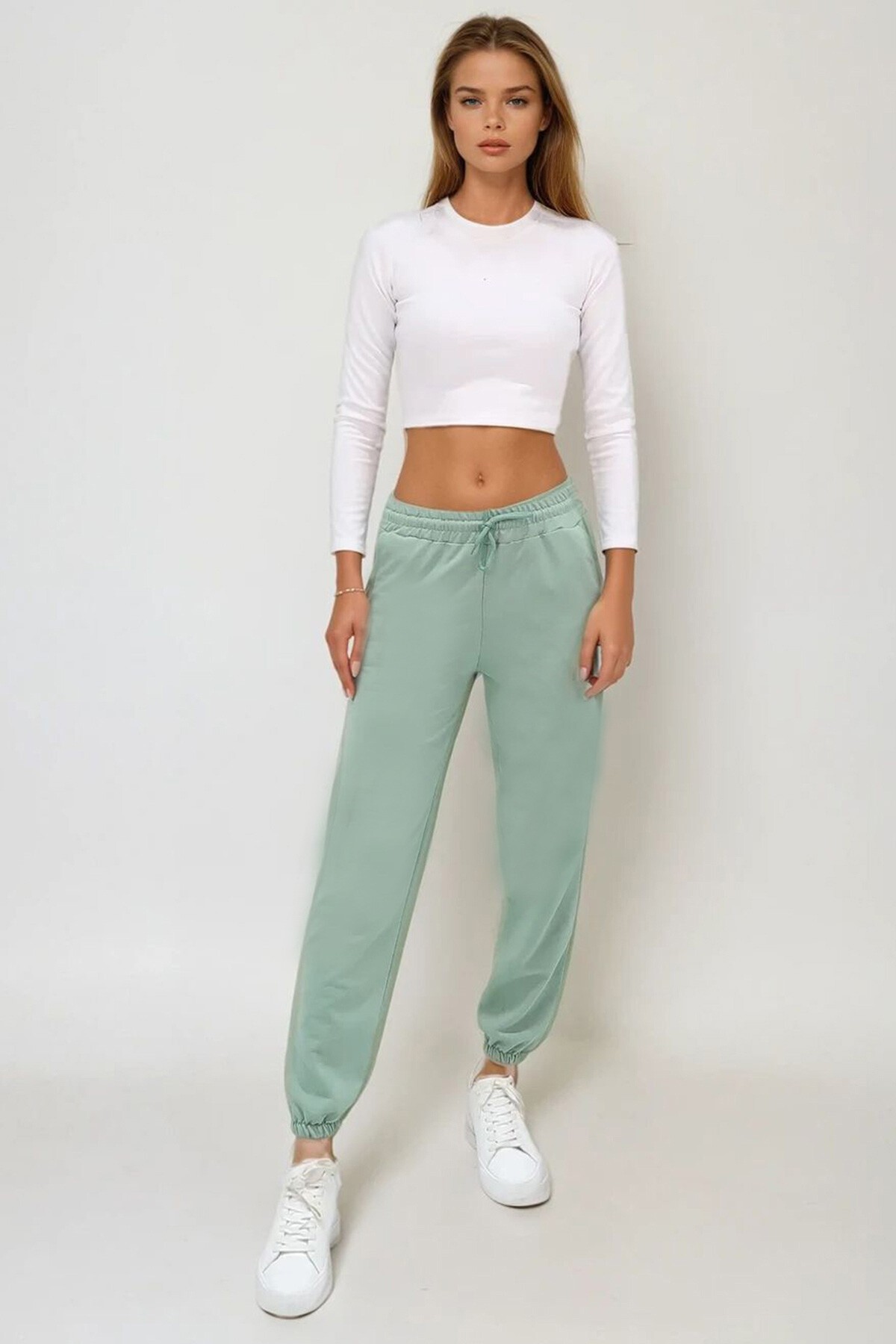 Mint Paçası Lastikli İki İplik Eşofman Altı