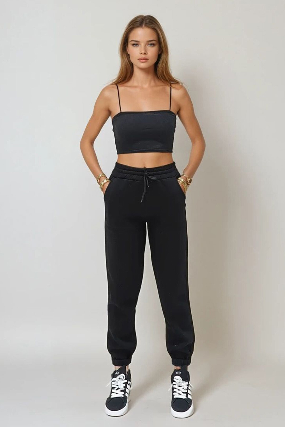 Siyah 3 İplik İçi Şardonlu Jogging Eşofman Altı