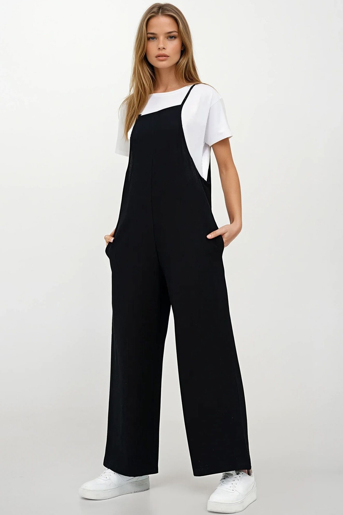 Siyah Askılı Bol Kesim Atletli Tulum