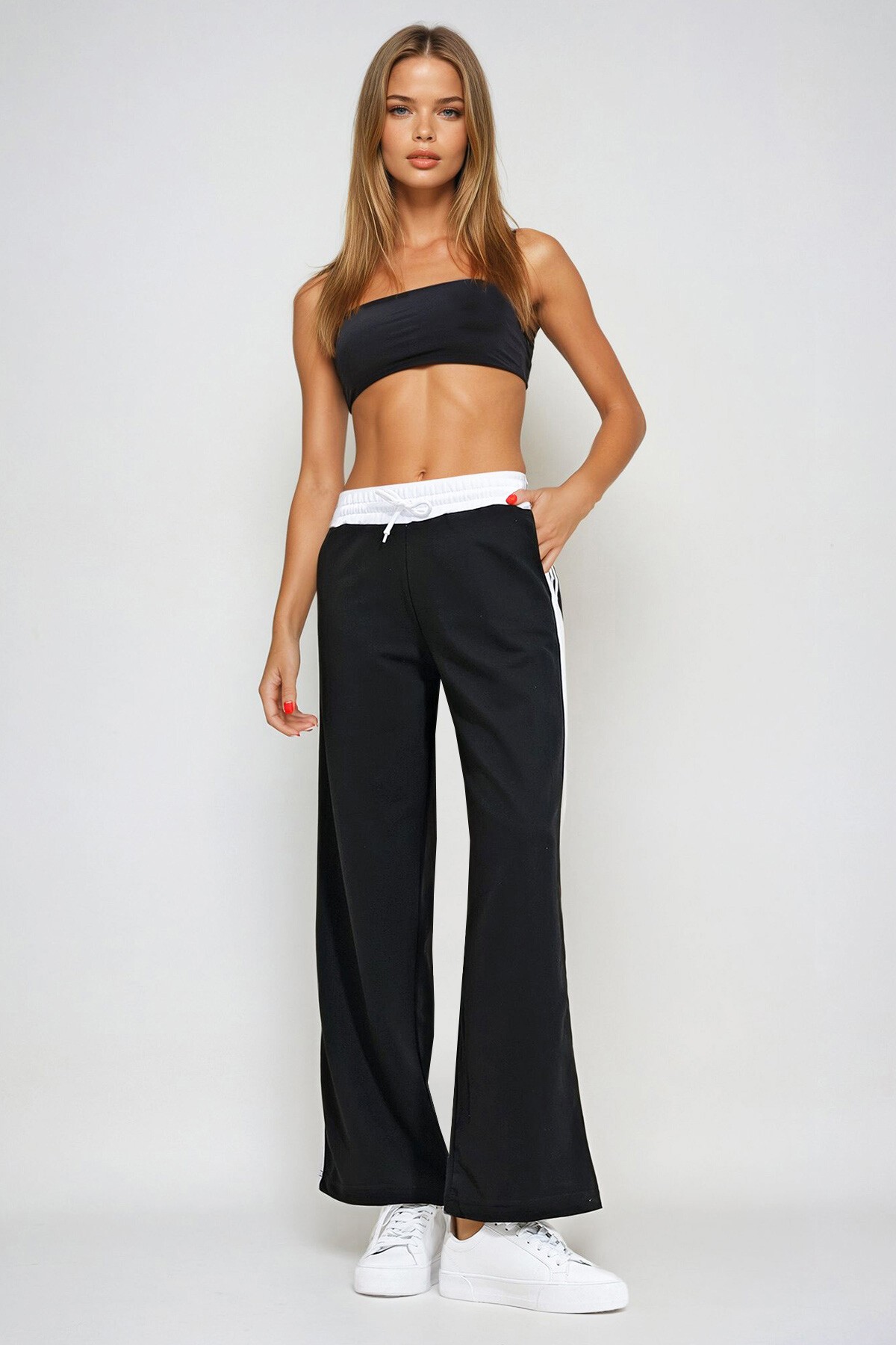 Siyah Beli Lastikli Çift Şeritli Pazalazzo Eşofman Altı