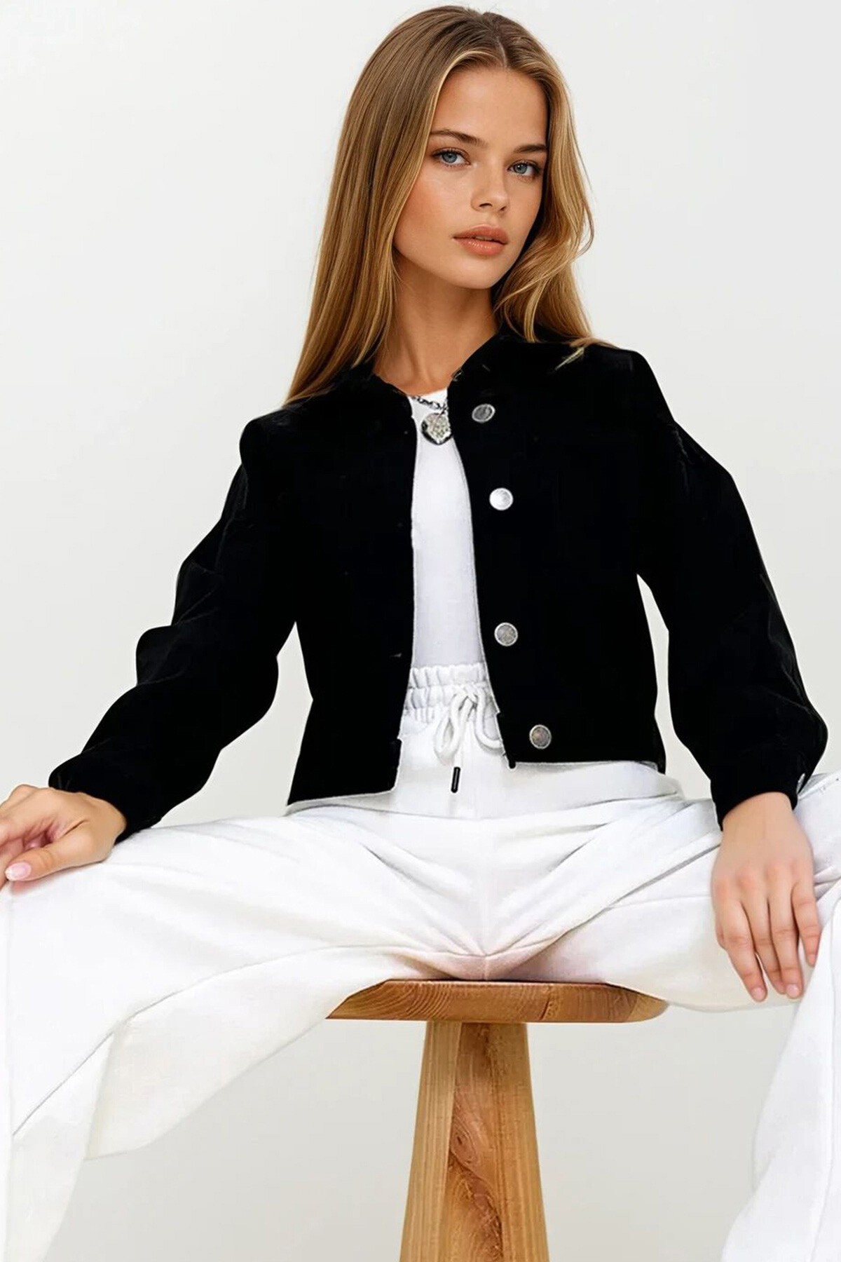 Siyah Crop Denim Ceket