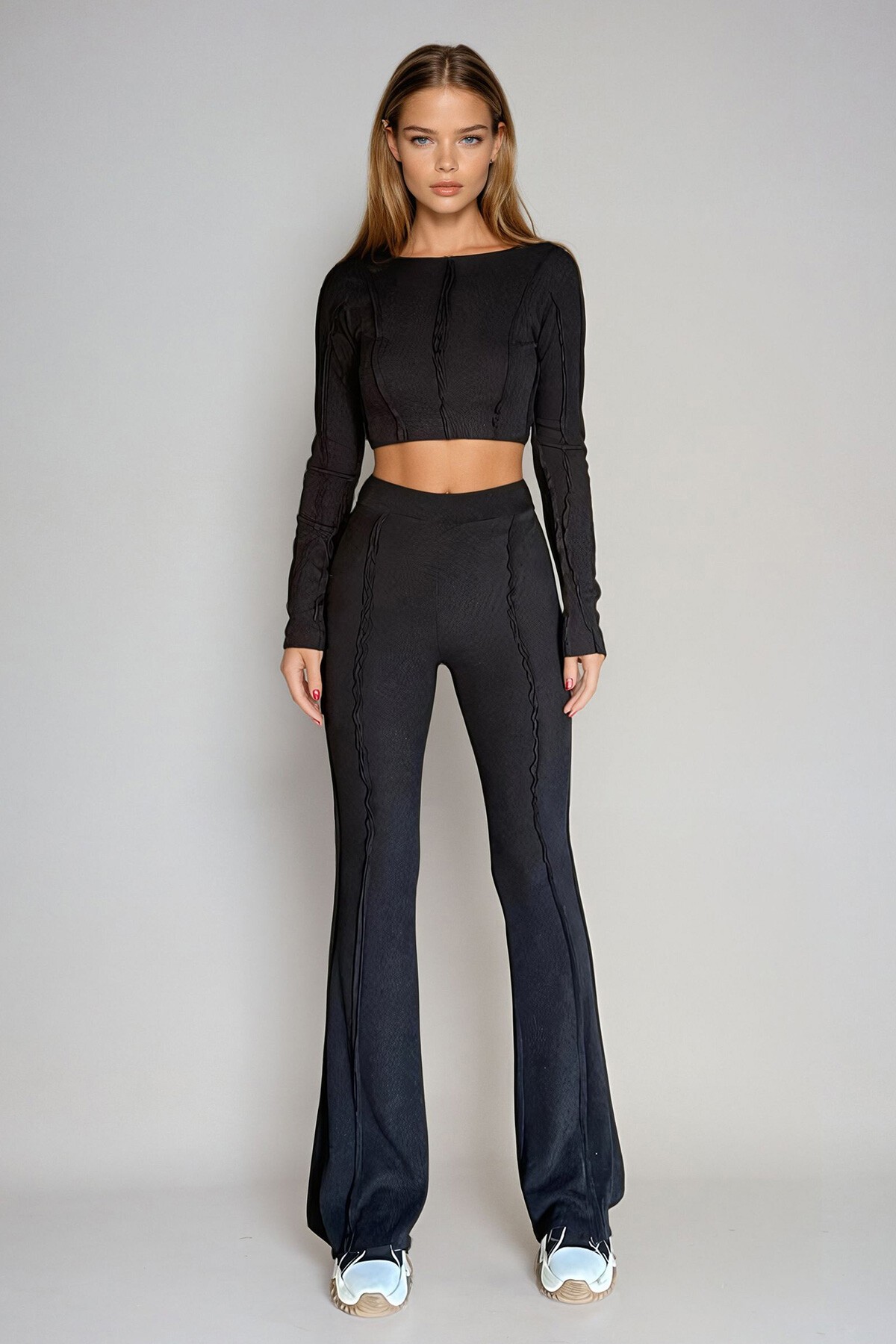 Siyah Ters Dikiş Detaylı Likralı Alt Üst Takım