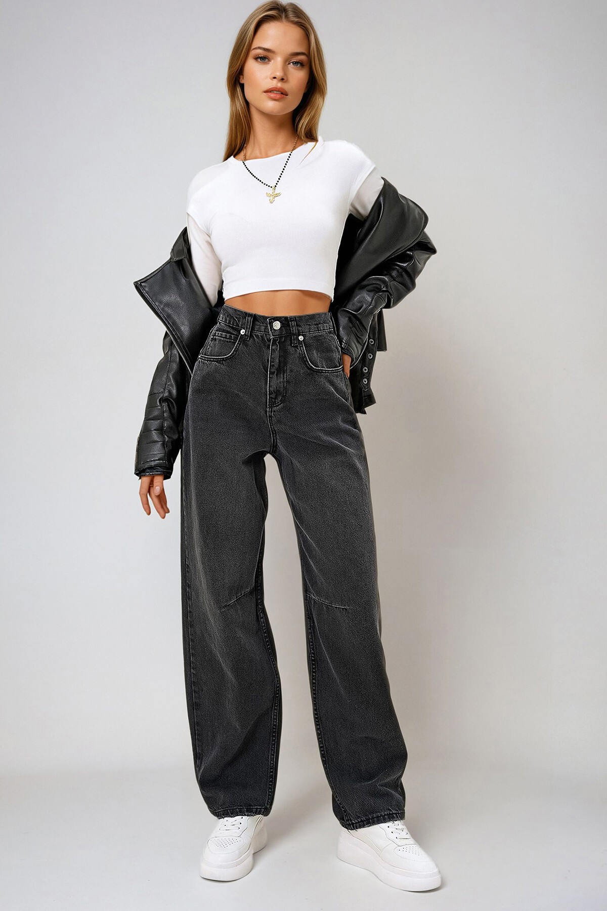 Siyah Yüksek Bel Baggy Balloon Jean