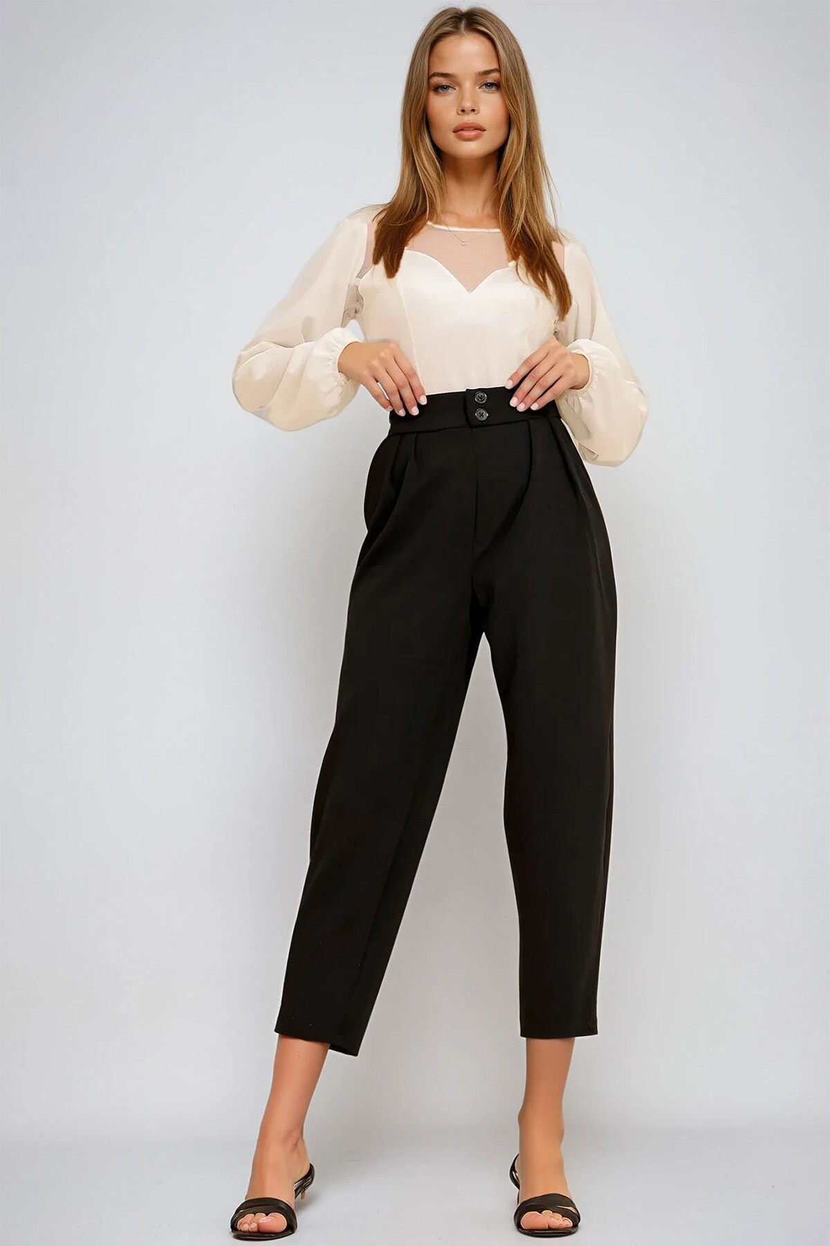 Siyah Yüksek Bel Havuç Pantolon