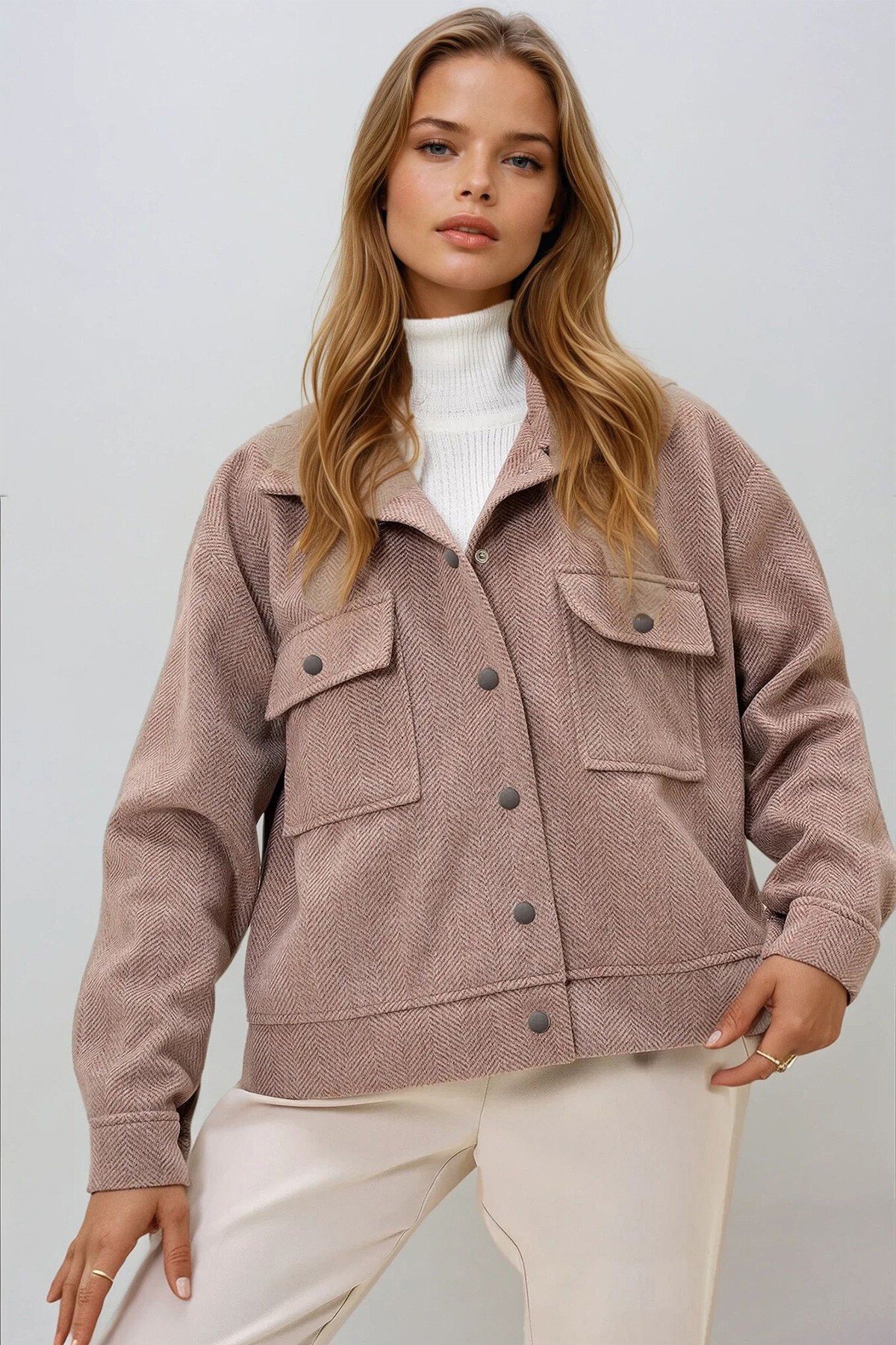 Sütlü Kahve İçi Astarlı Çift Cepli Kaşe Ceket