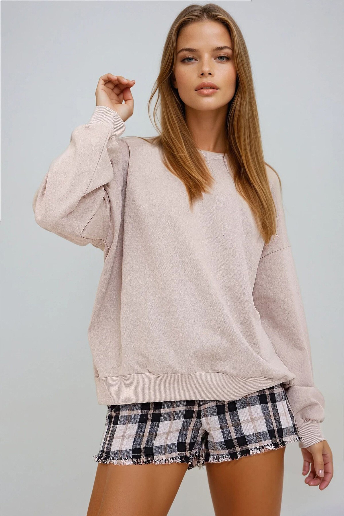 Taş Bisiklet Yaka Oversize Mevsimlik Basic Sweatshirt