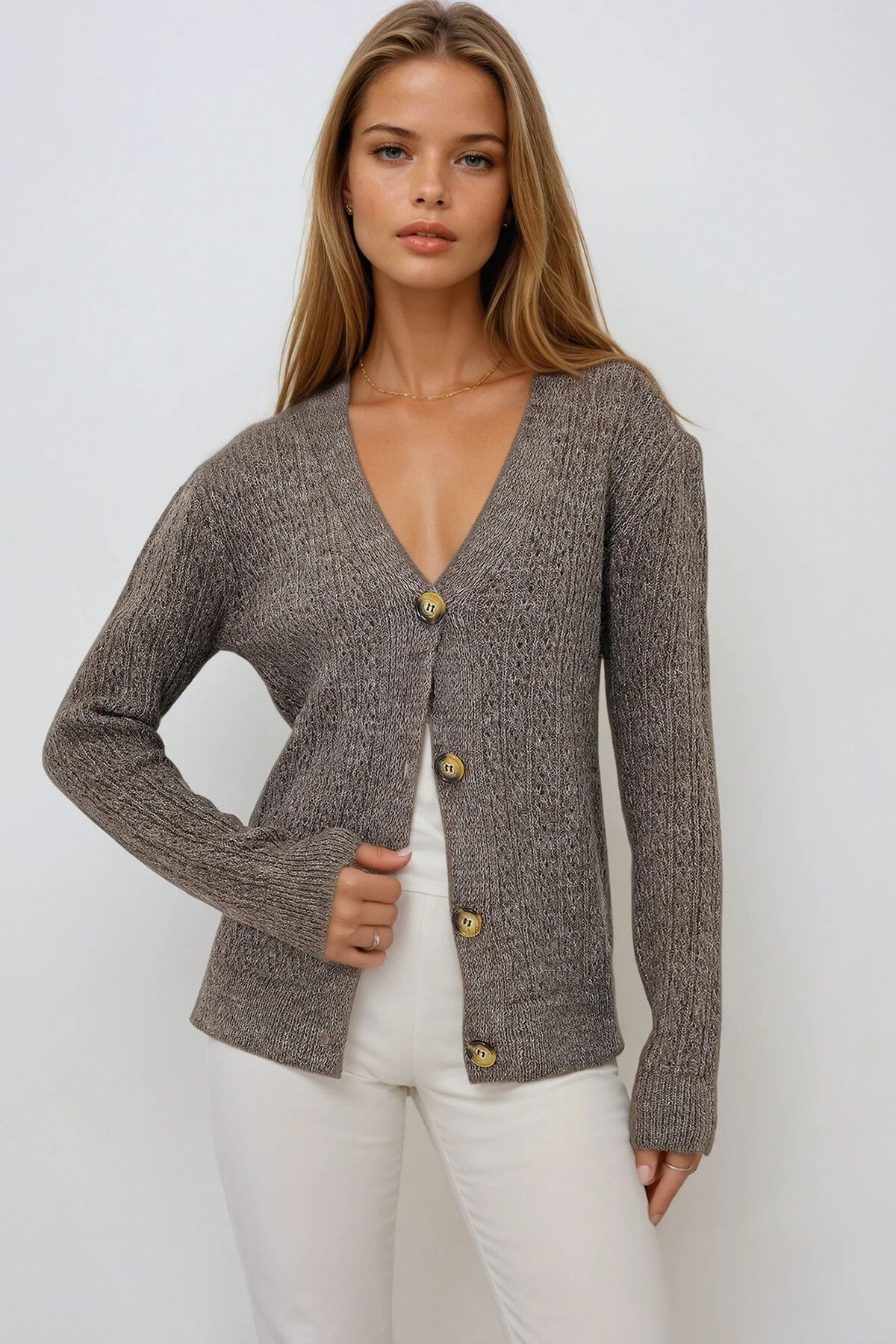 Vizon V Yaka Ajurlu Angora Hırka