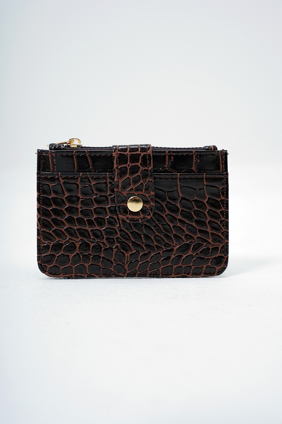 Acı Kahve Suni Deri Bozuk Para Bölmeli Croco Desen Orta Boy Kartlık