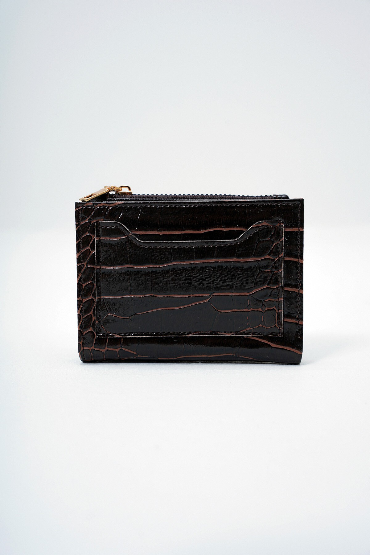 Acı Kahve Suni Deri Croco Desen Kağıt Ve Bozuk Para Bölmeli Cüzdan Kartlık