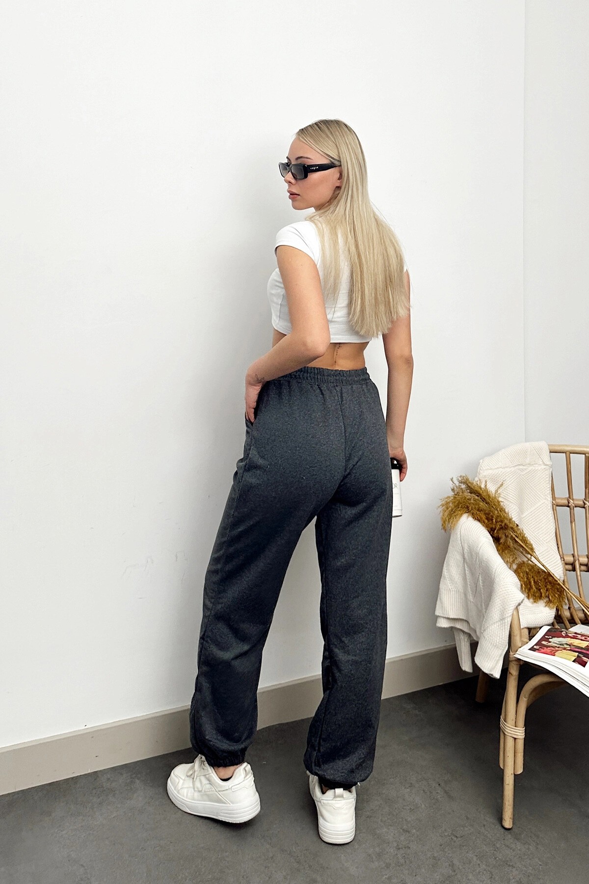 Antrasit Paçası Lastikli İki İplik Eşofman Altı