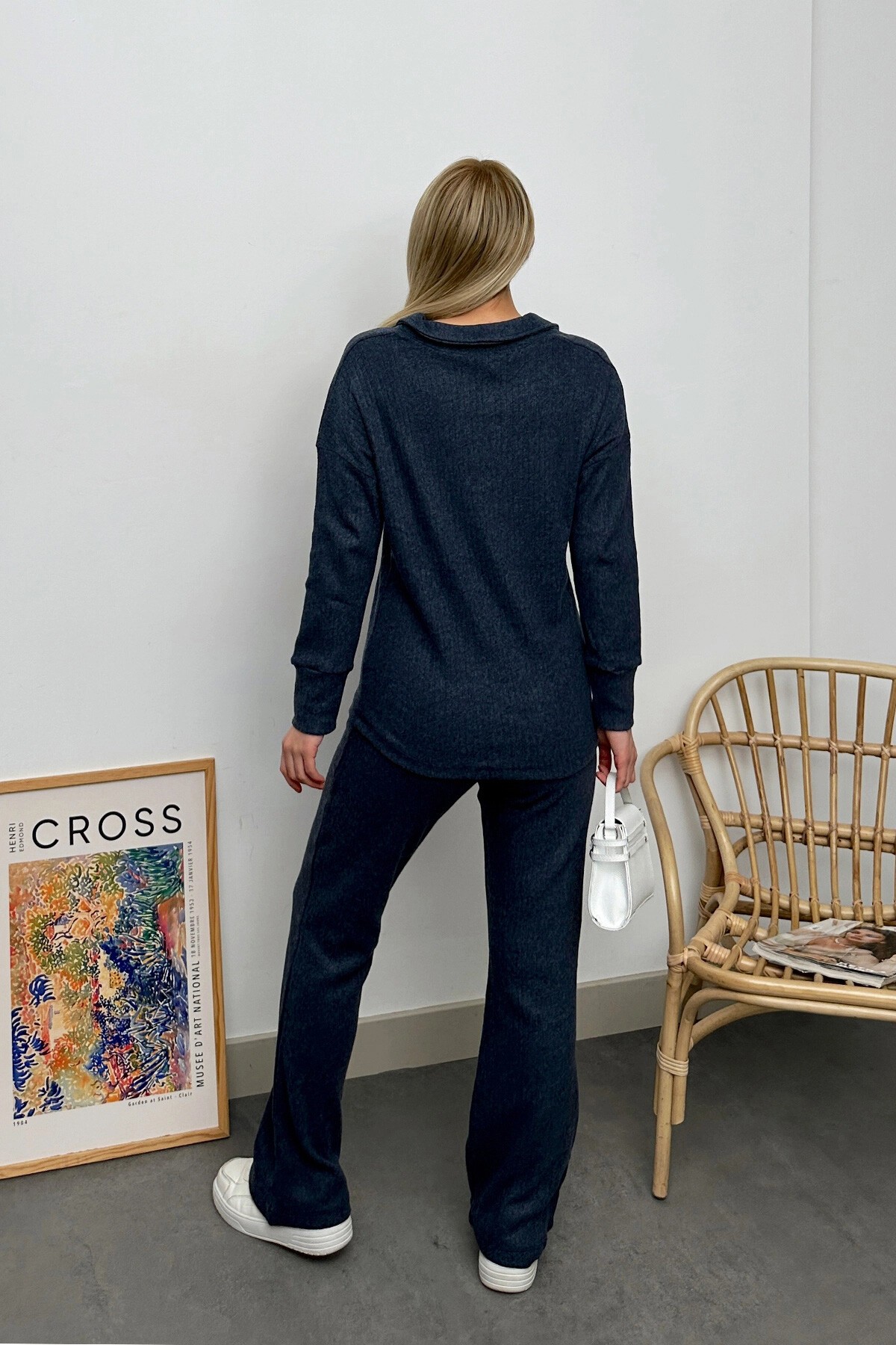 Antrasit Polo Yaka Üst Ve Palazzon Pantolon Triko Alt Üst Takım