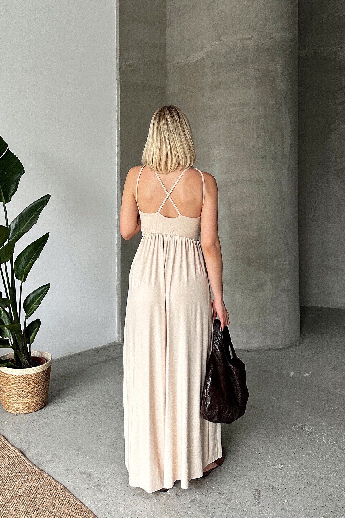 Bej Ayarlanabilir Askılı Tulum