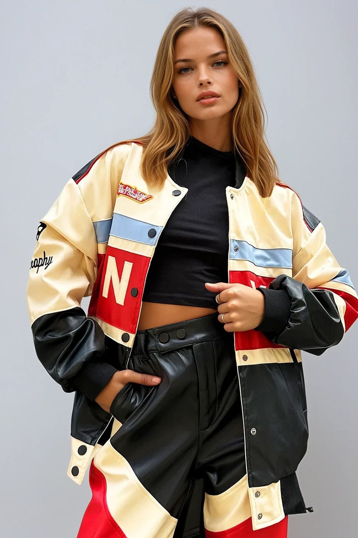 Bej Çift Cepli Çıtçıt Kapamalı Oversize Tasarım Ceket