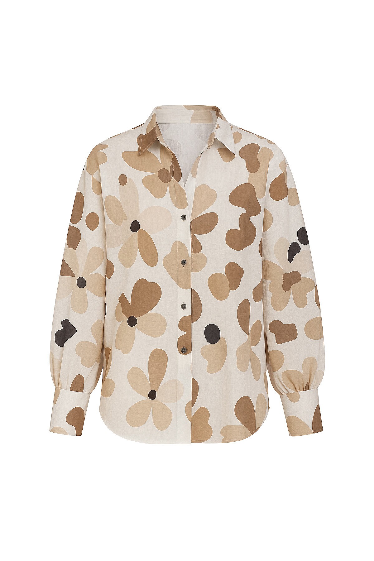 Bej Prenses Etnik Desenli Flamlı Keten Dokuma Gömlek