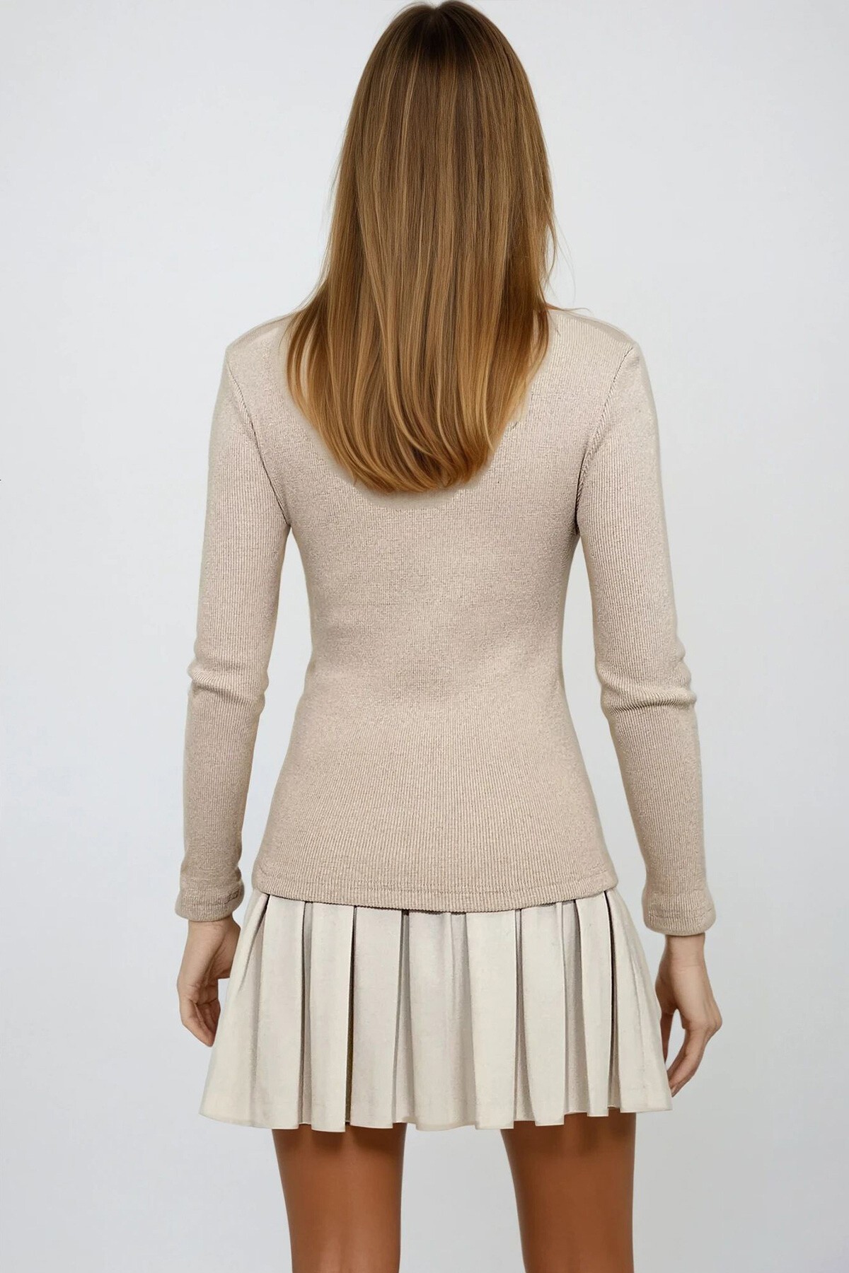 Bej V Yaka Kaşkorse Basic Bluz