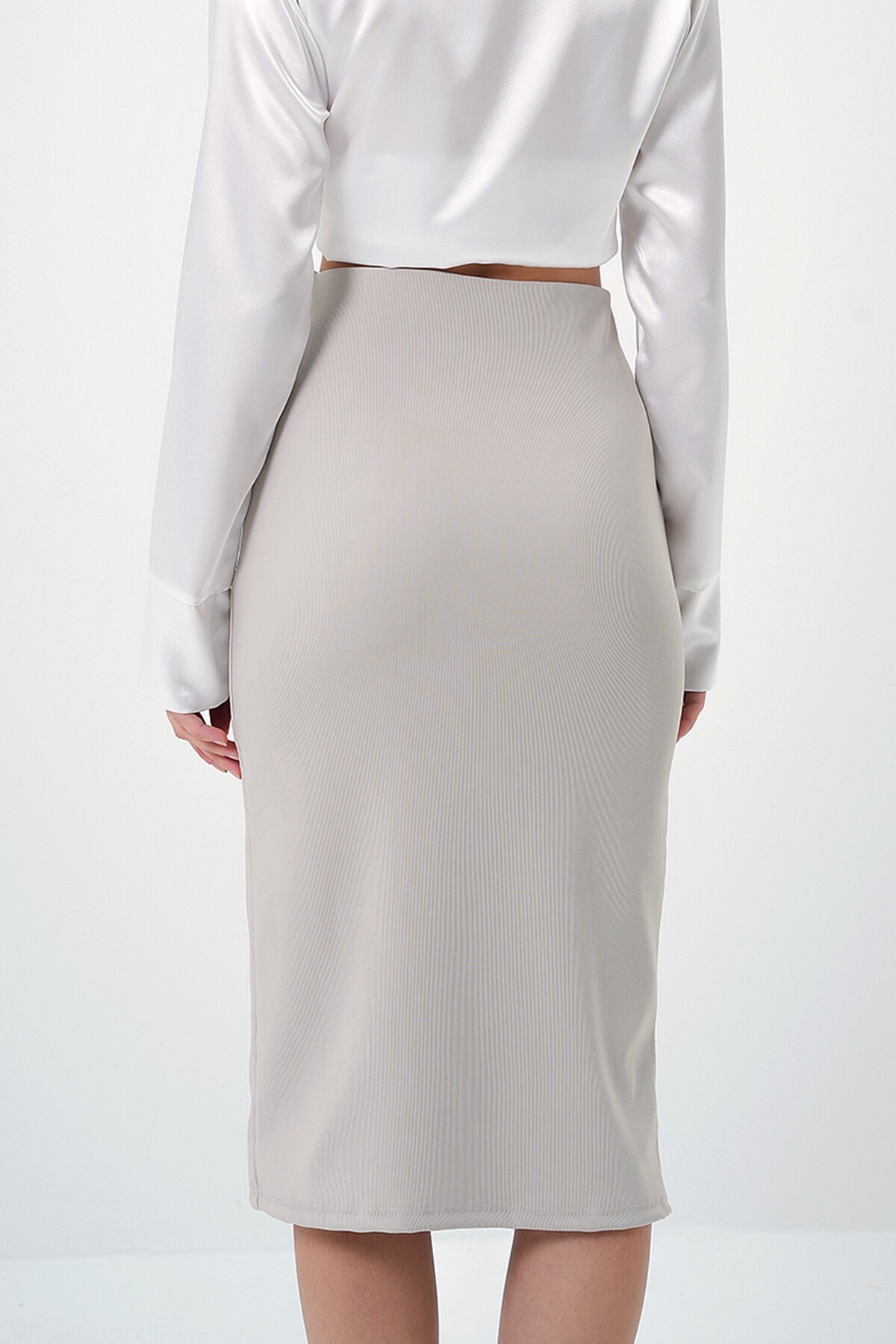 Bej Yırtmaçlı Midi Boy Ottoban Etek