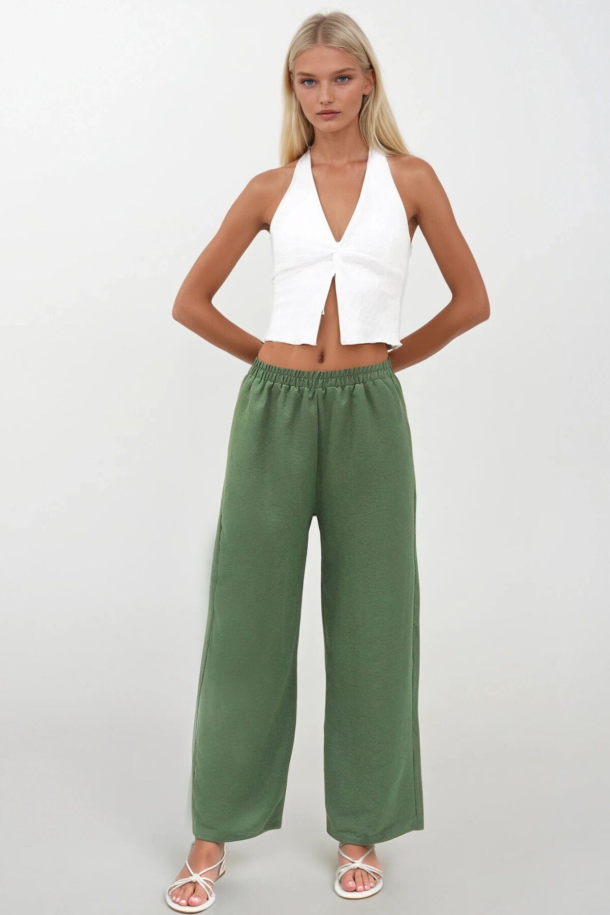 Haki Beli Lastikli Aerobin Palazzo Pantolon