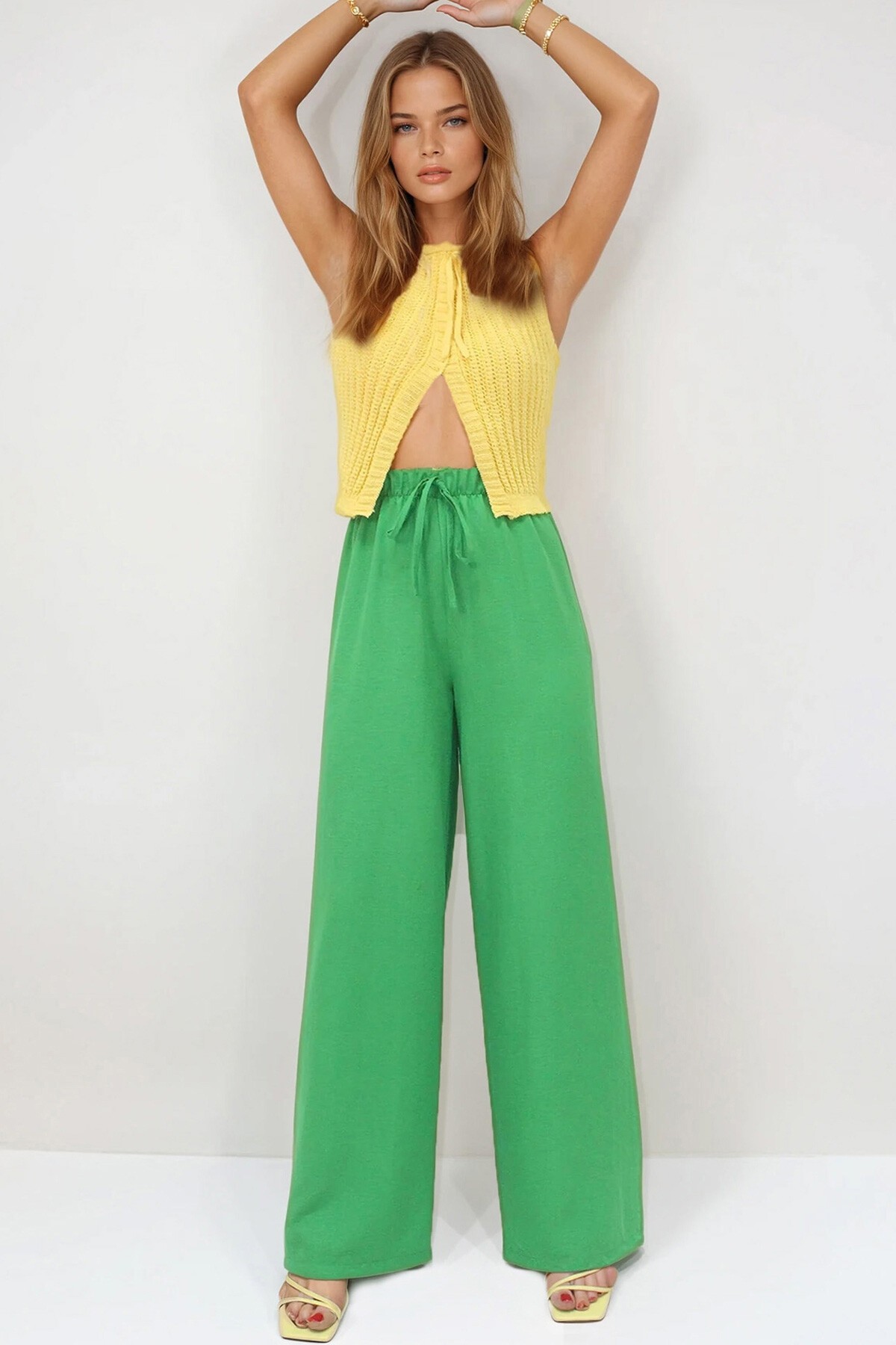 Benetton Bağcıklı Beli Lastikli Aerobin Palazzo Pantolon