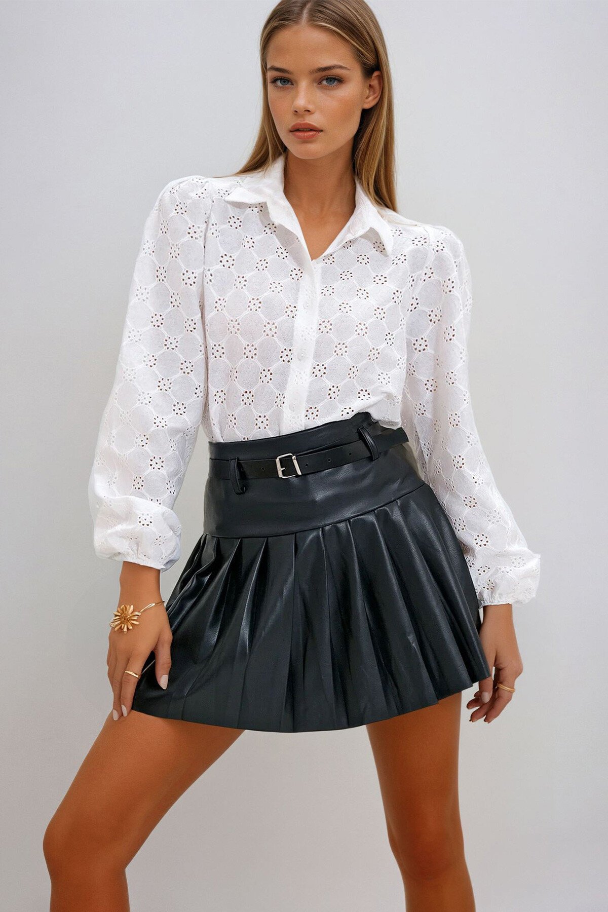 Beyaz Güpür Dokuma Premıum Gömlek