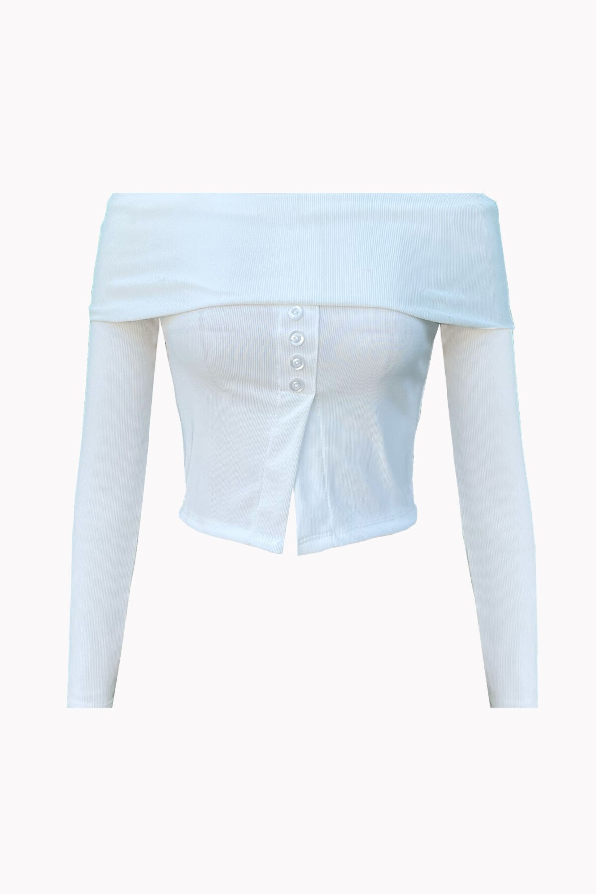 Beyaz Madonna Yaka Önü Düğmeli Bluz