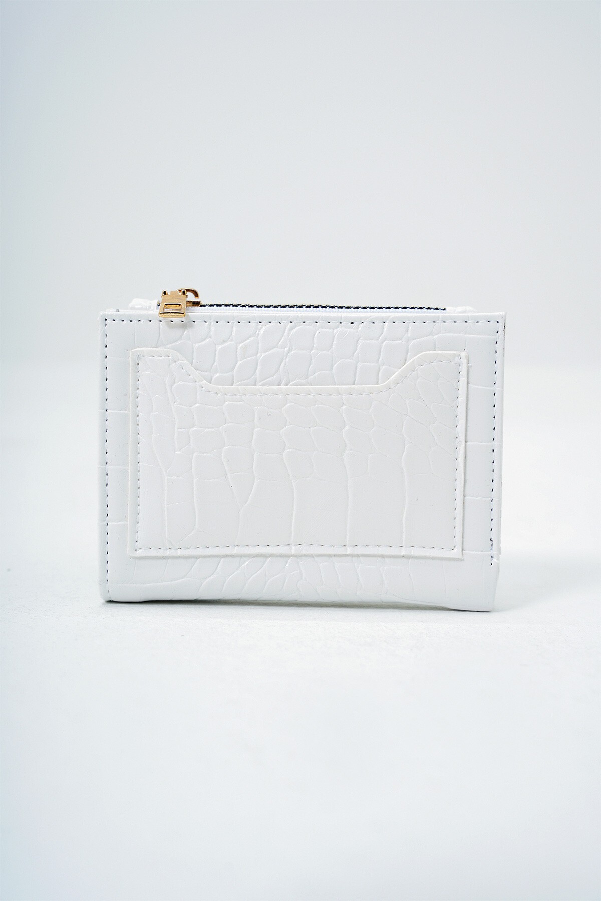 Beyaz Suni Deri Croco Desen Kağıt Ve Bozuk Para Bölmeli Cüzdan Kartlık