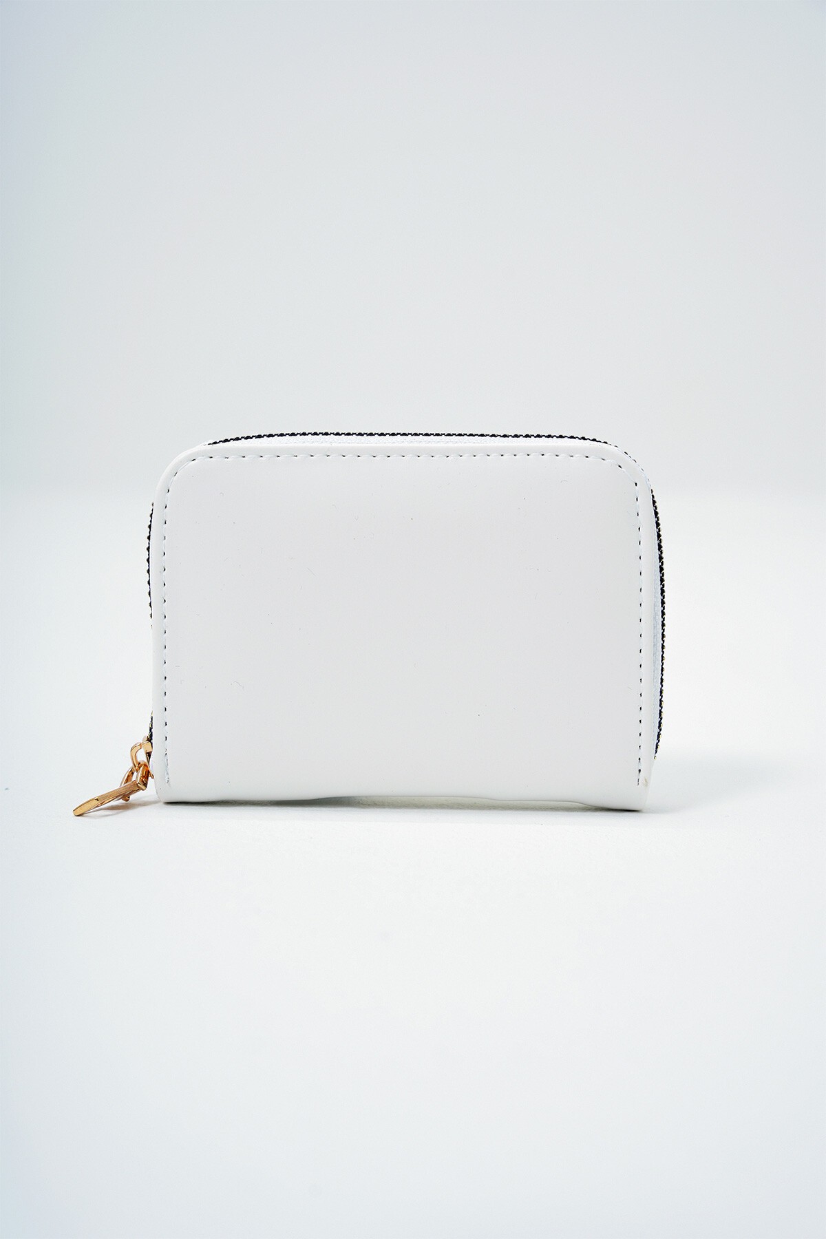 Beyaz Suni Deri Kartlık Boy Fermuarlı Mini Cüzdan