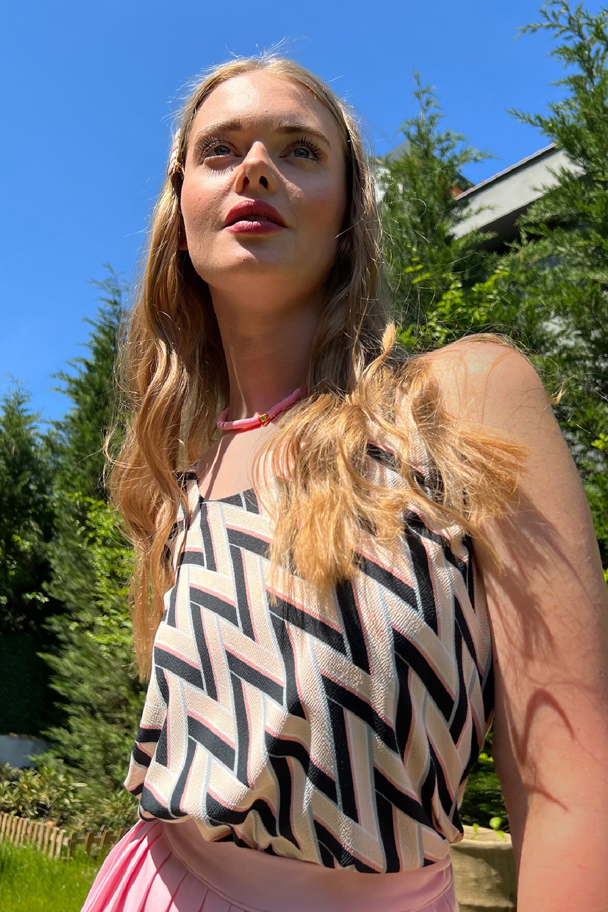 Pudra Bisiklet Yaka Arkası İp Detaylı Çift Katlı Askılı Bluz