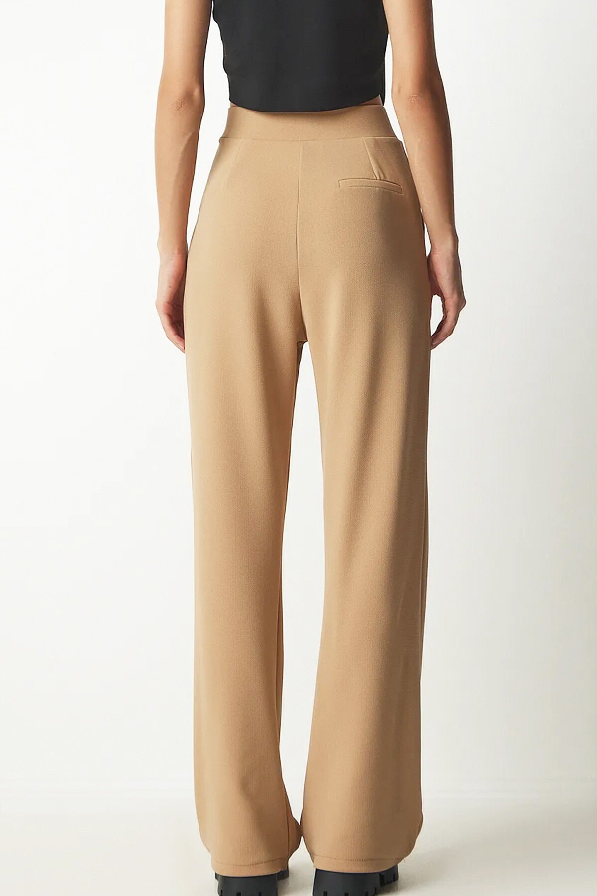 Bisküvi Likralı Cırt Kapamalı Çift Cepli Palazzo Pantalon