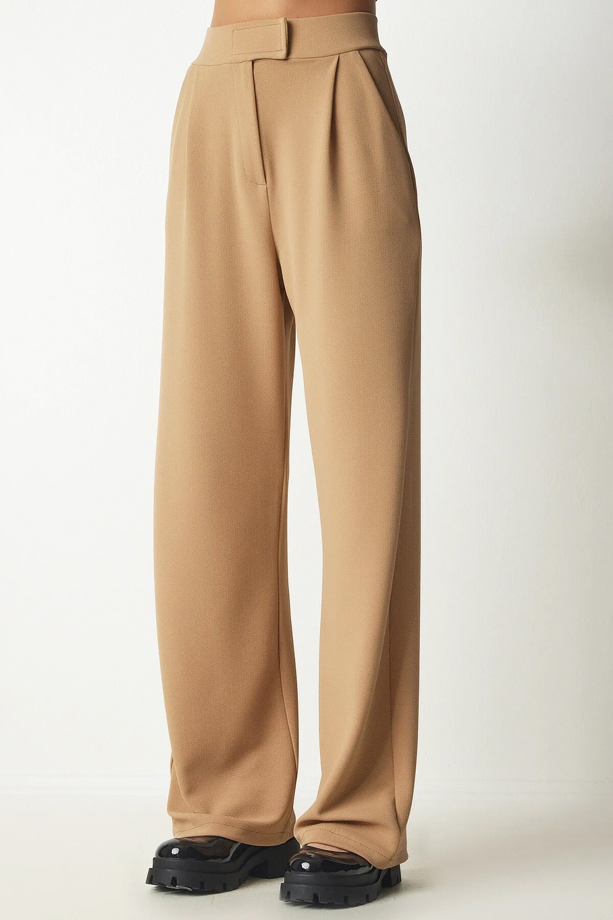 Bisküvi Likralı Cırt Kapamalı Çift Cepli Palazzo Pantalon