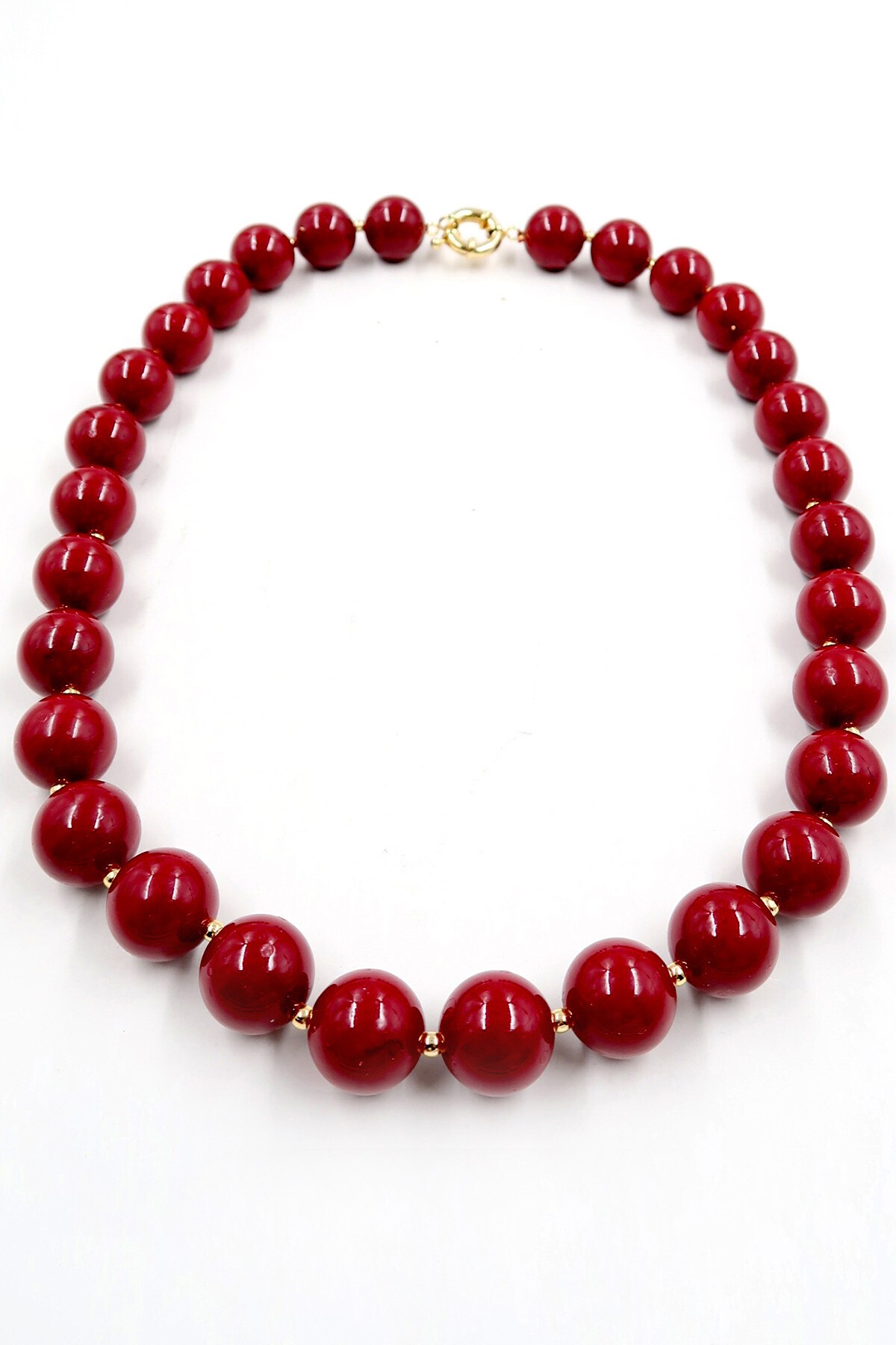 Bordo Gold Biyeli Büyük Taşlı İnci Tasarım Kolye