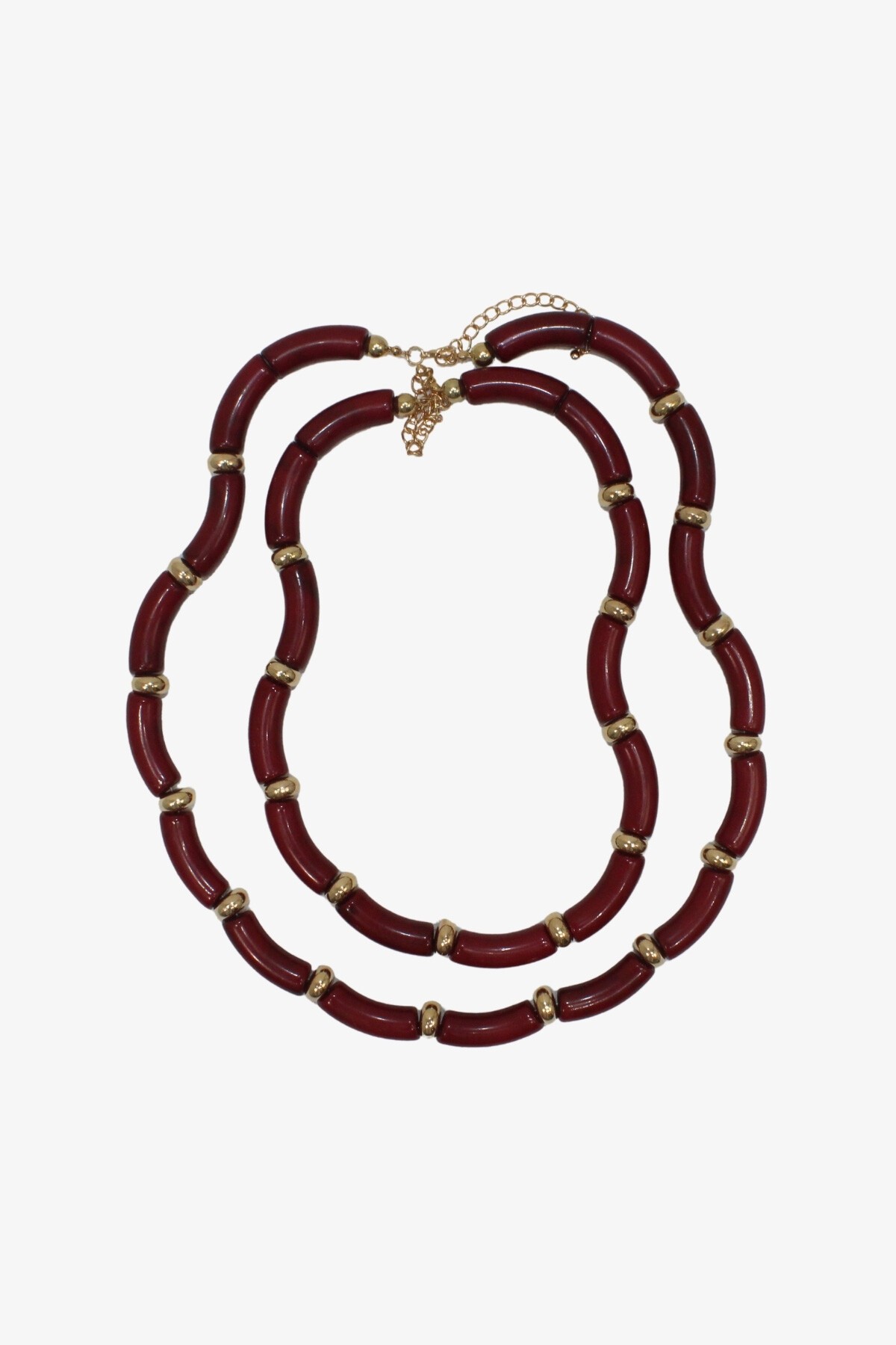 Bordo Gold Detaylı Kemikli İkili Kolye Seti