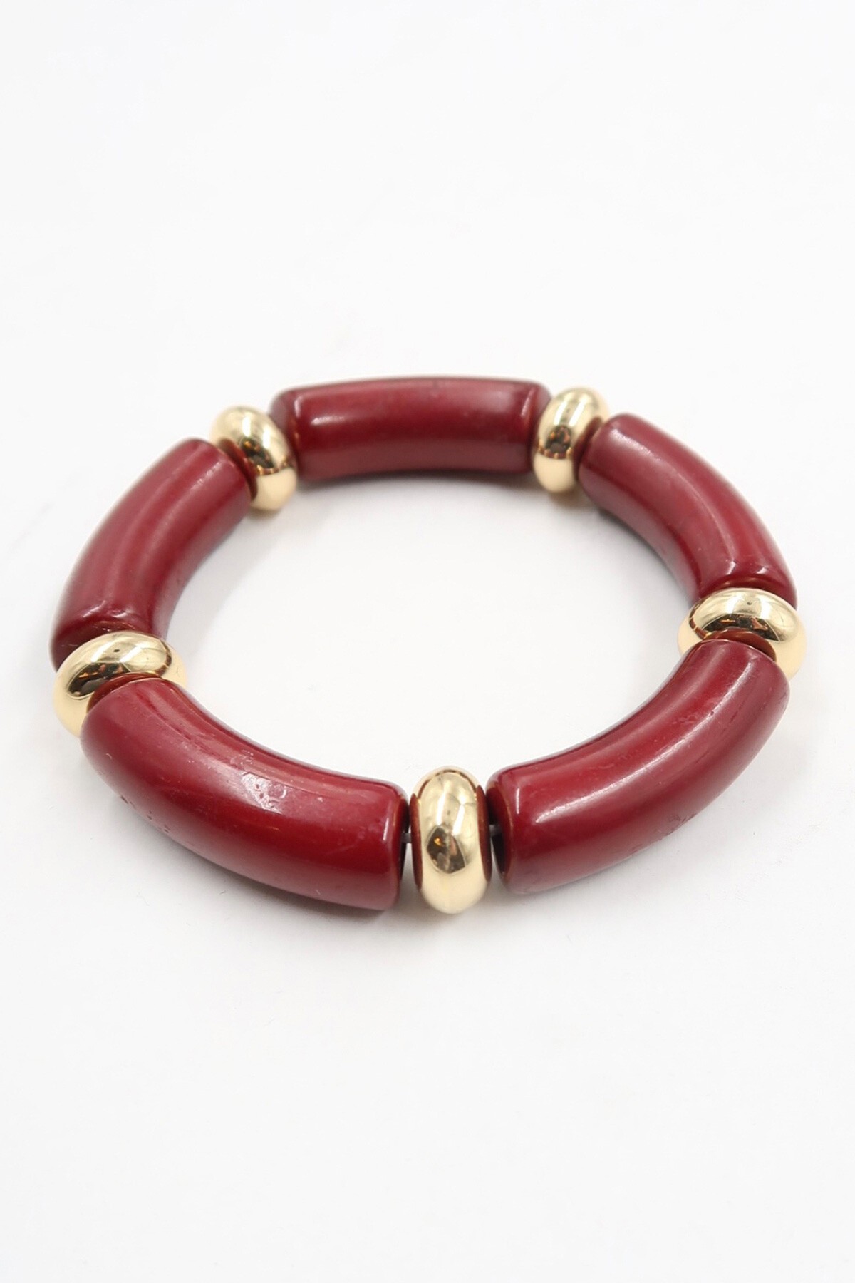 Bordo Gold Detaylı Lastikli Kemik Bileklik