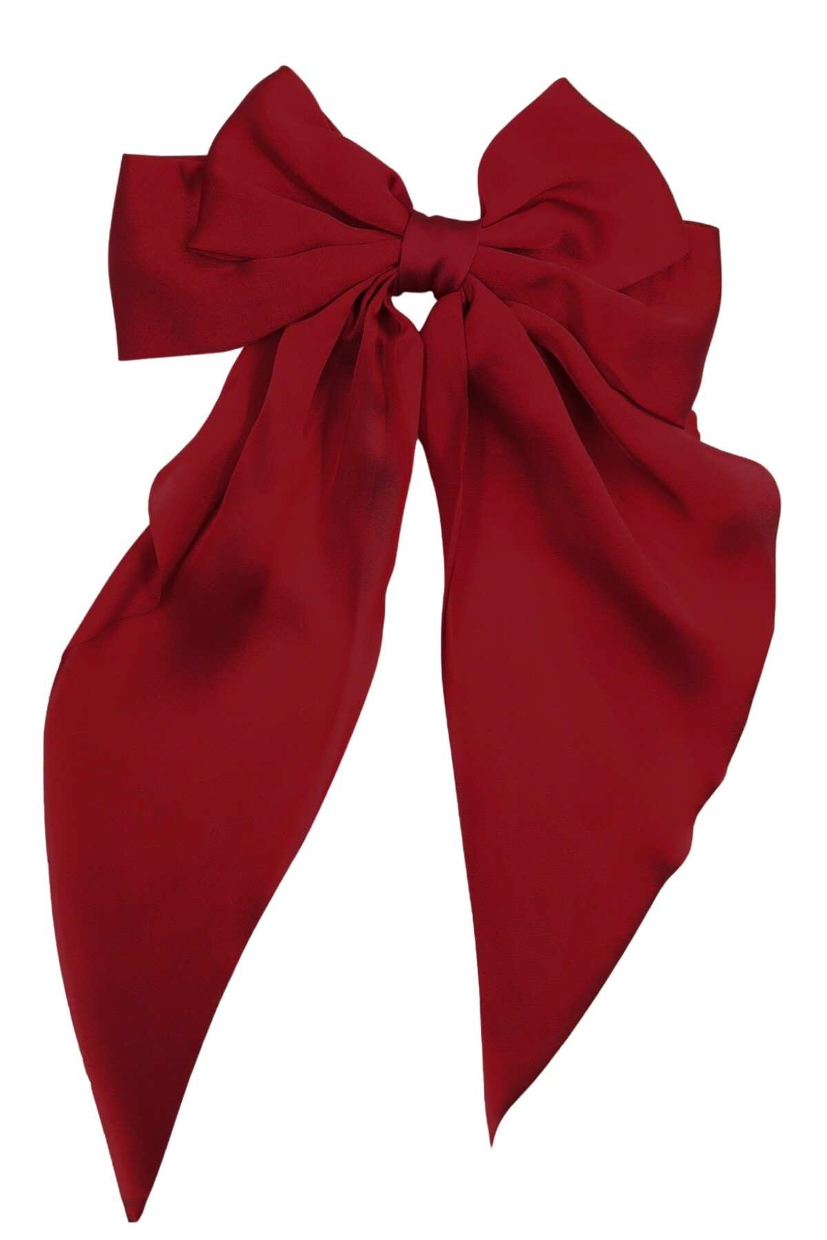 Bordo Saten Büyük Kurdeleli Klipsli Saç Tokası