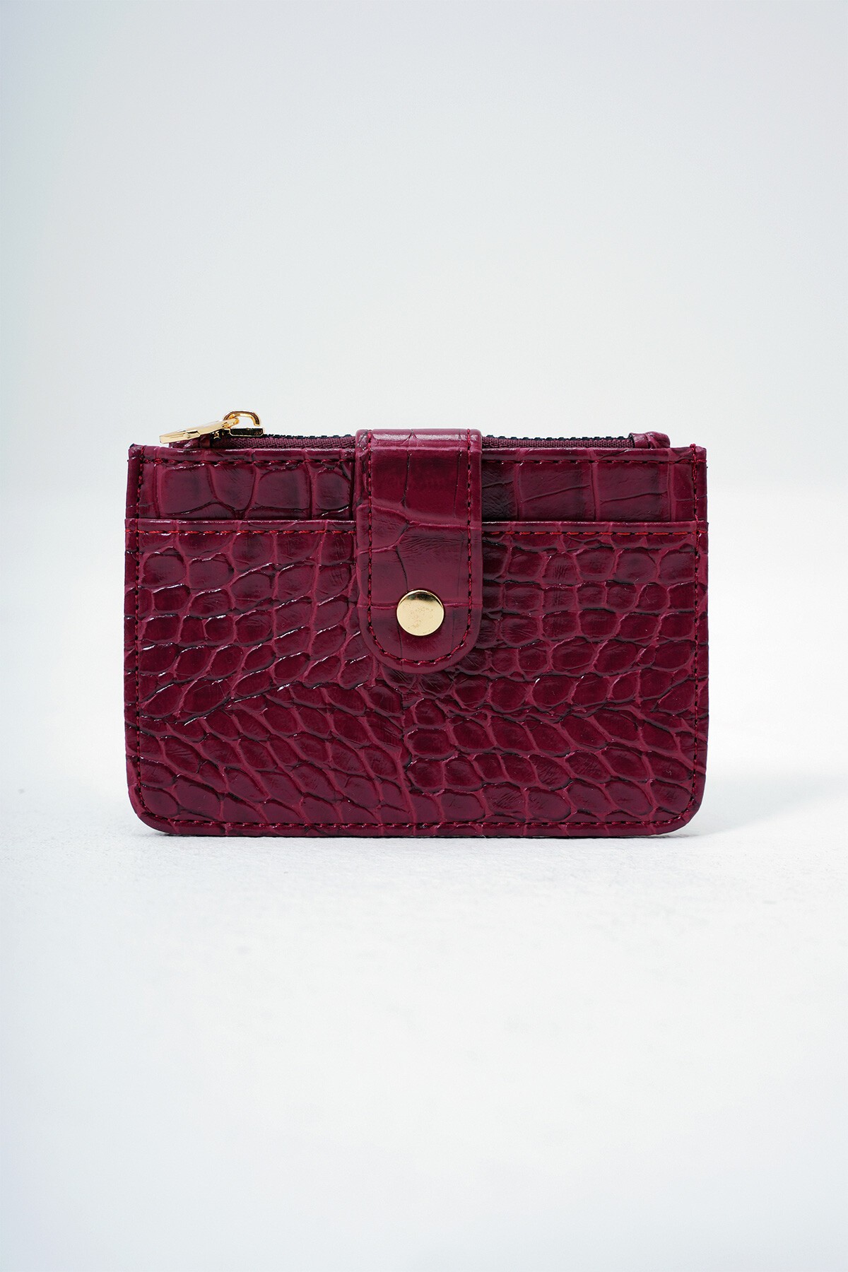Bordo Suni Deri Bozuk Para Bölmeli Croco Desen Orta Boy Kartlık