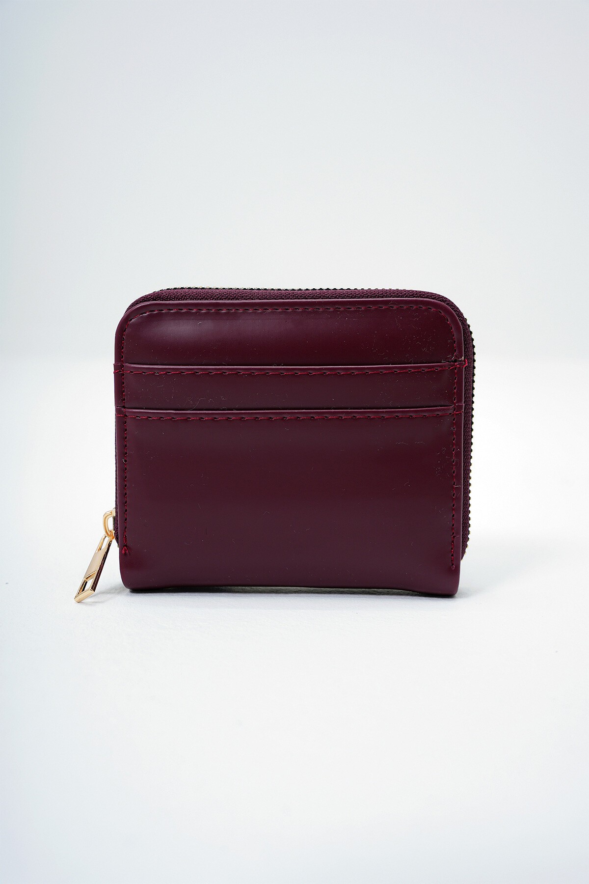 Bordo Suni Deri Fermuarlı Kart Bölmeli Şık Yumuşak Deri Cüzdan