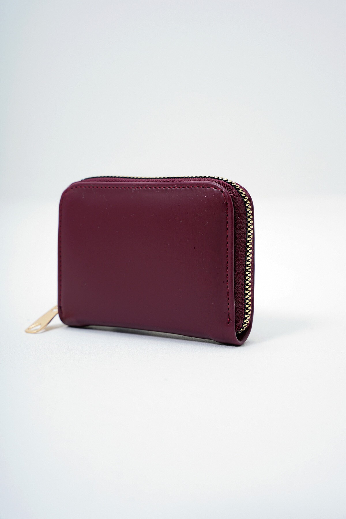 Bordo Suni Deri Kartlık Boy Fermuarlı Mini Cüzdan