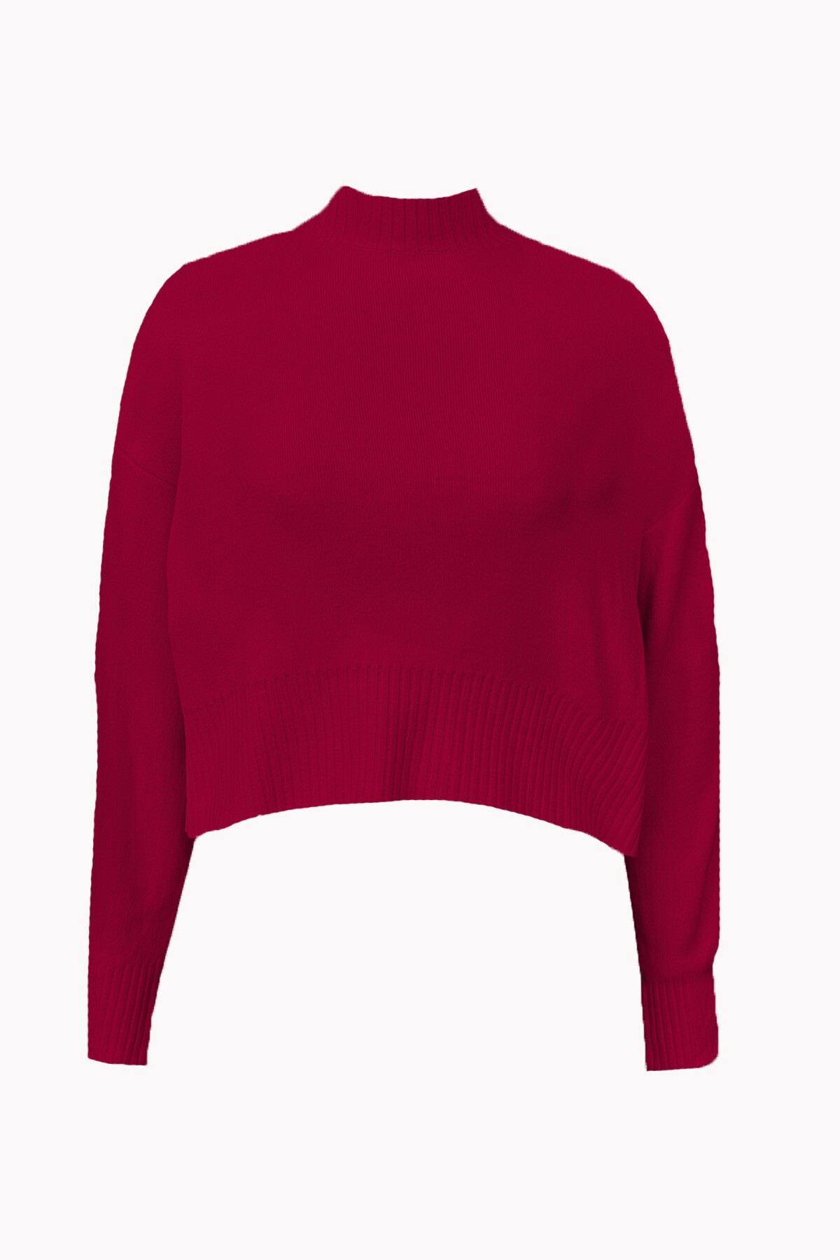 Bordo Yarım Balıkçı Geniş Manşetli Triko Kazak