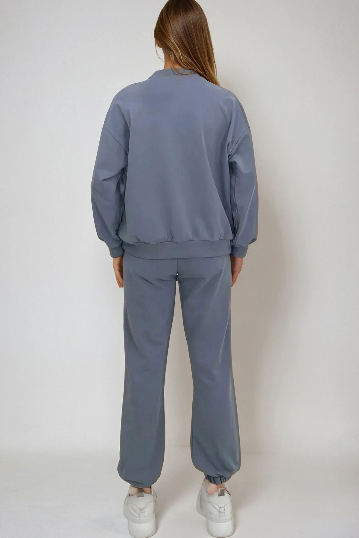 Boyalı Gri Bisiklet Yaka Beli Ve Paçası Lastikli İki İplik Basic Eşofman Takımı