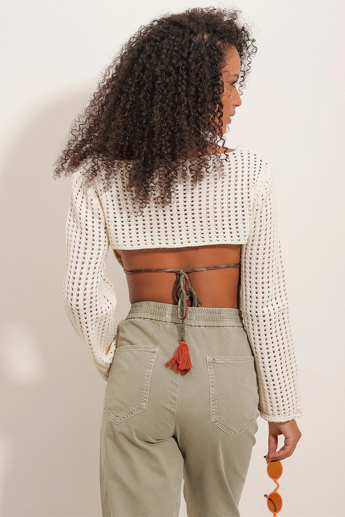 Ekru Ajurlu Triko Bluz