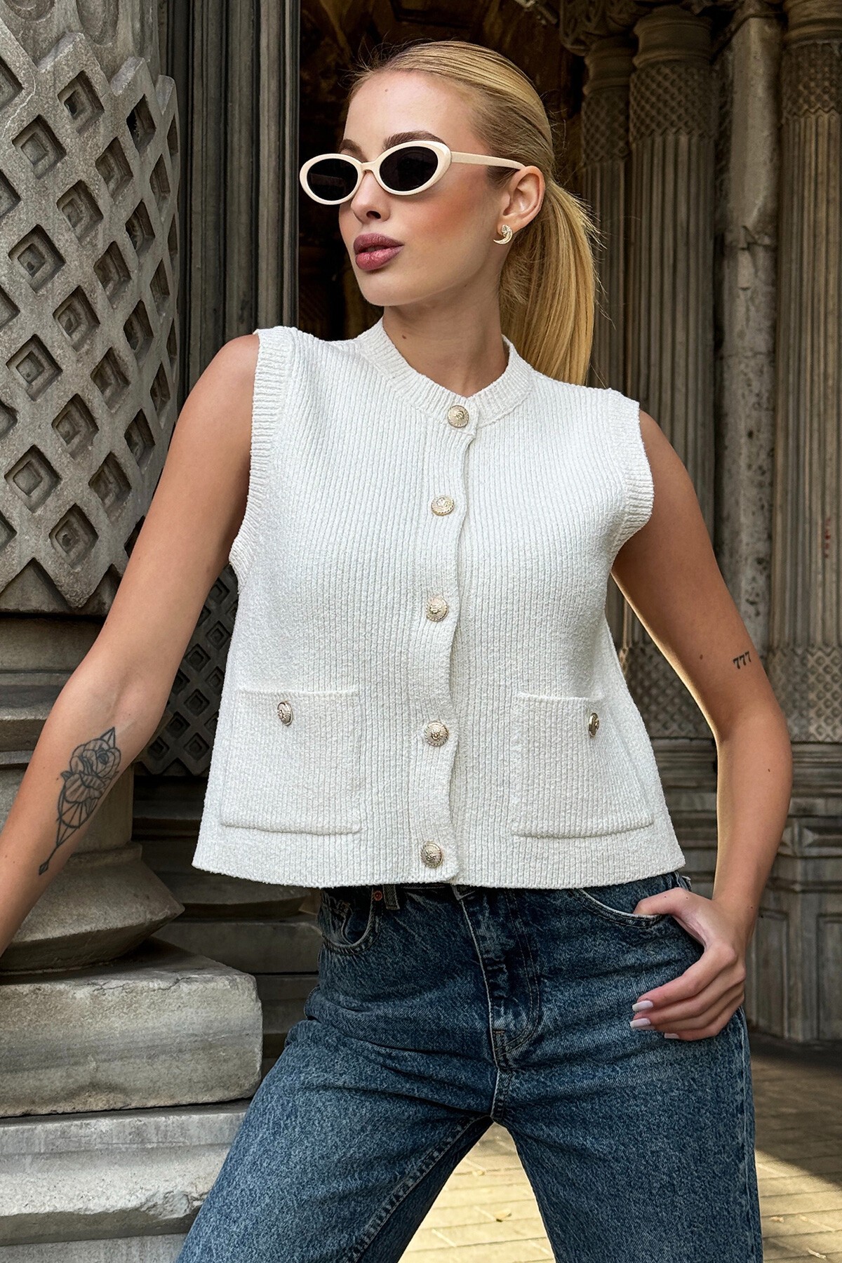 Ekru Premium Triko Yelek