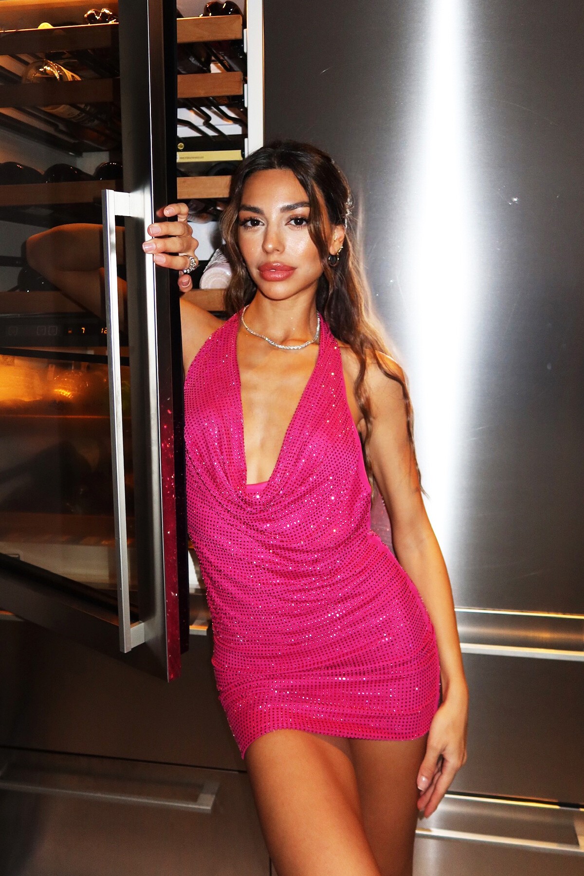 Fuşya Pul Payet Mini Elbise