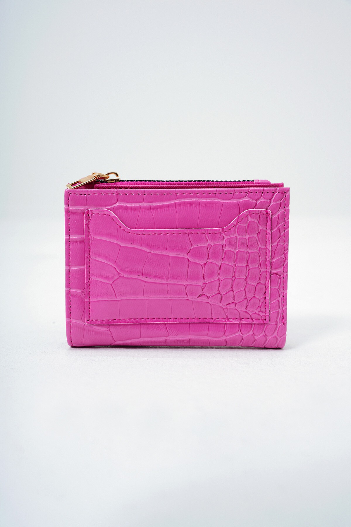 Fuşya Suni Deri Croco Desen Kağıt Ve Bozuk Para Bölmeli Cüzdan Kartlık
