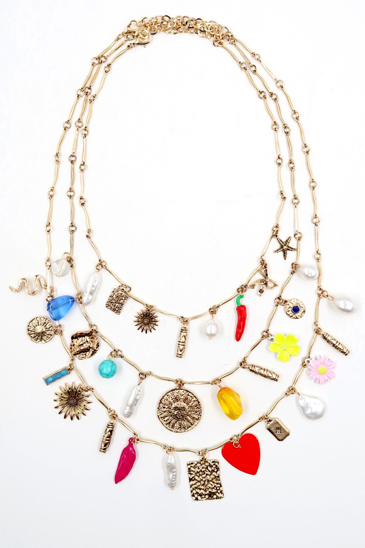 Gold 3Lü Charm Kolye Seti