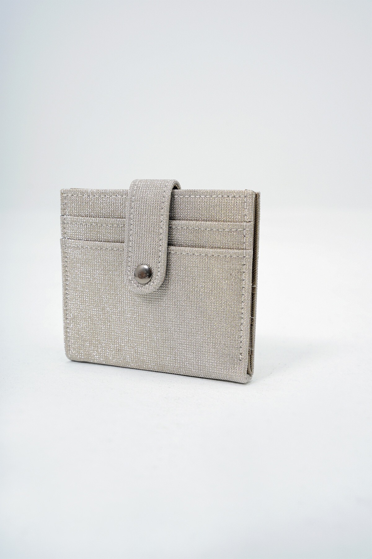 Gold Kağıt Para Bölmeli Çıtçıt Kapamalı Şık Simli Cüzdan Kartlık