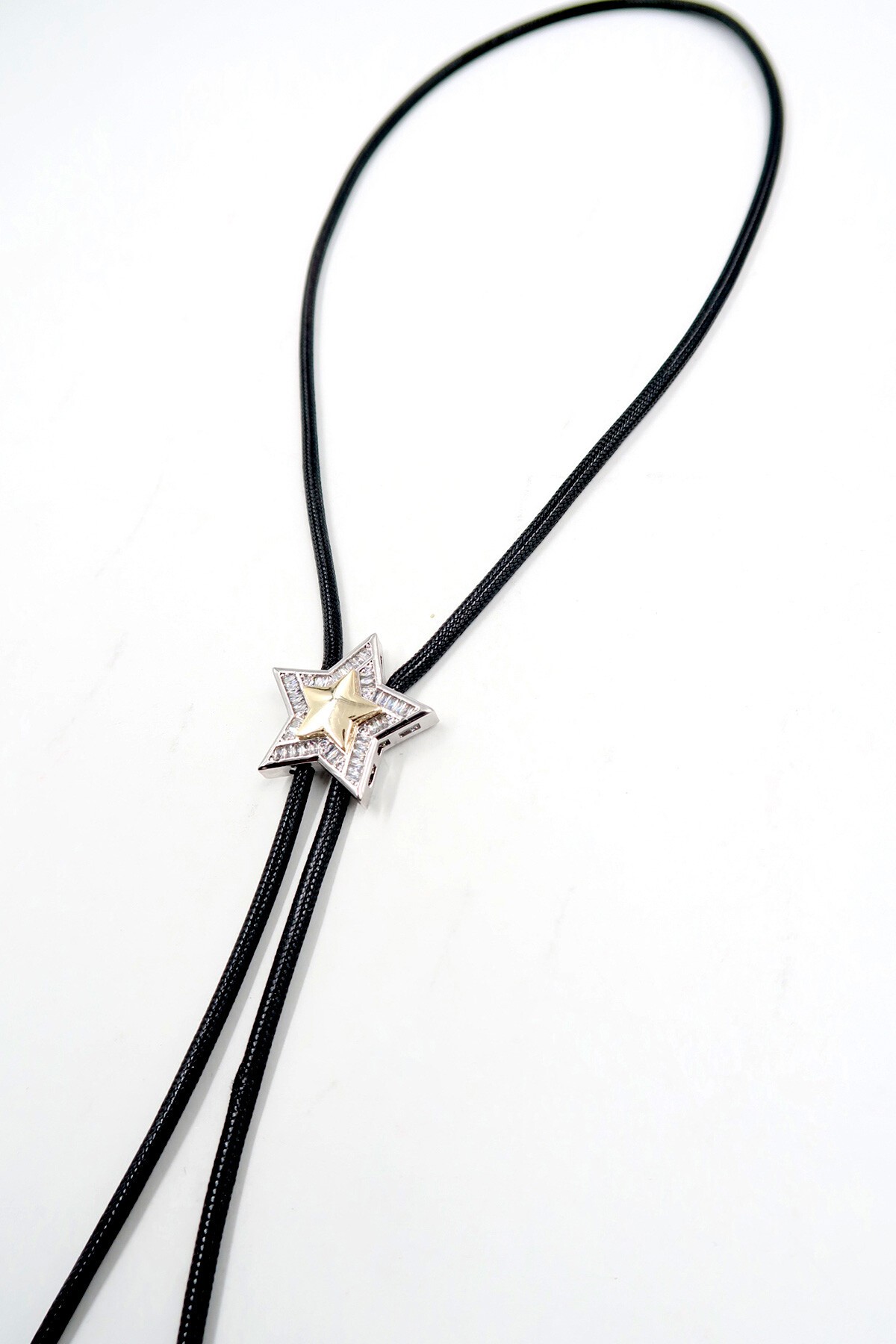 Gold Zirkon Taşlı Gold Yıldızlı Kordon Ayarlanılabilir Kolye