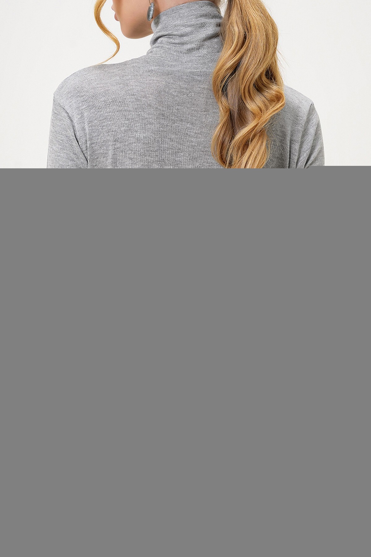 Gri Balıkçı Yaka Yarım Kol Triko Bluz