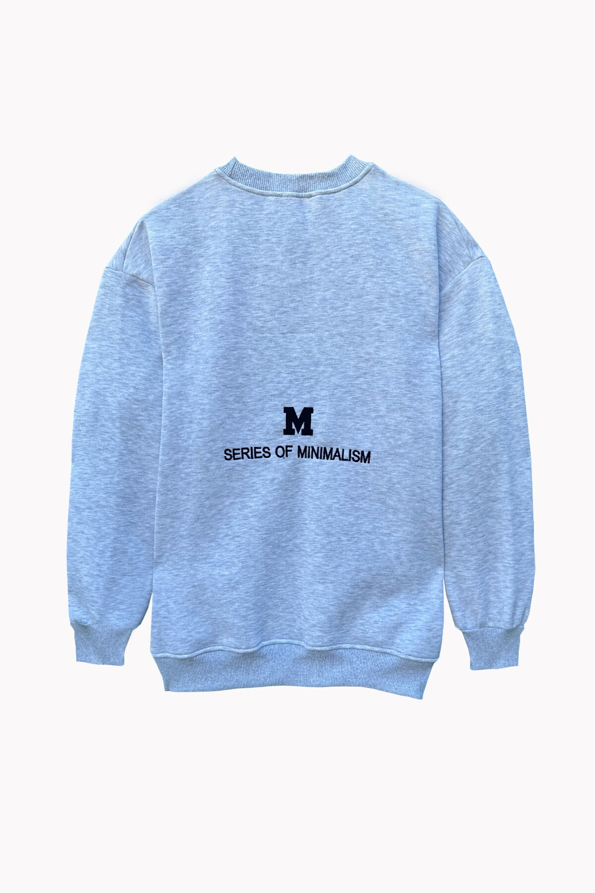 Gri Bisiklet Yaka Nakışlı İçi Şardonlu Oversize Sweatshirt