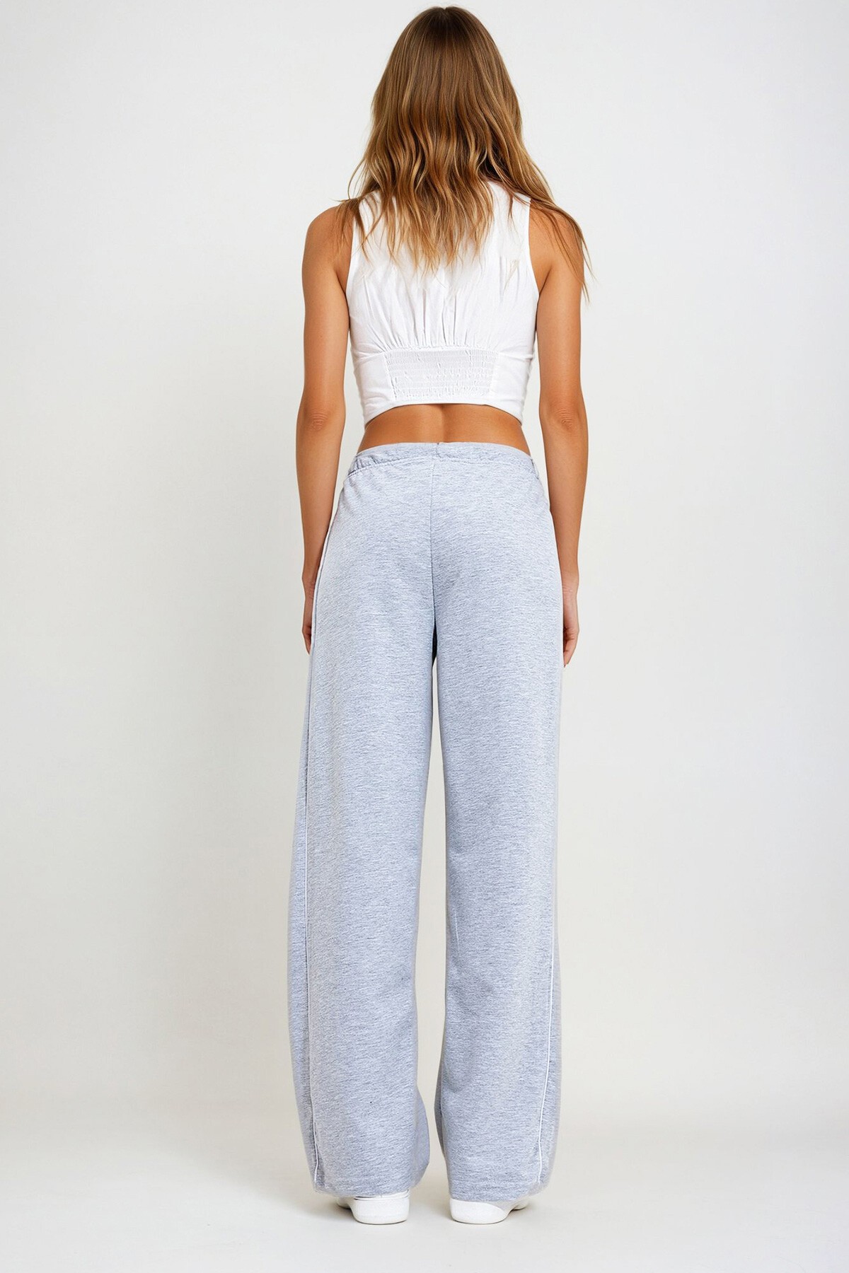 Gri Çift Cepli Yanları Biyeli Bol Paça Eşofman Altı