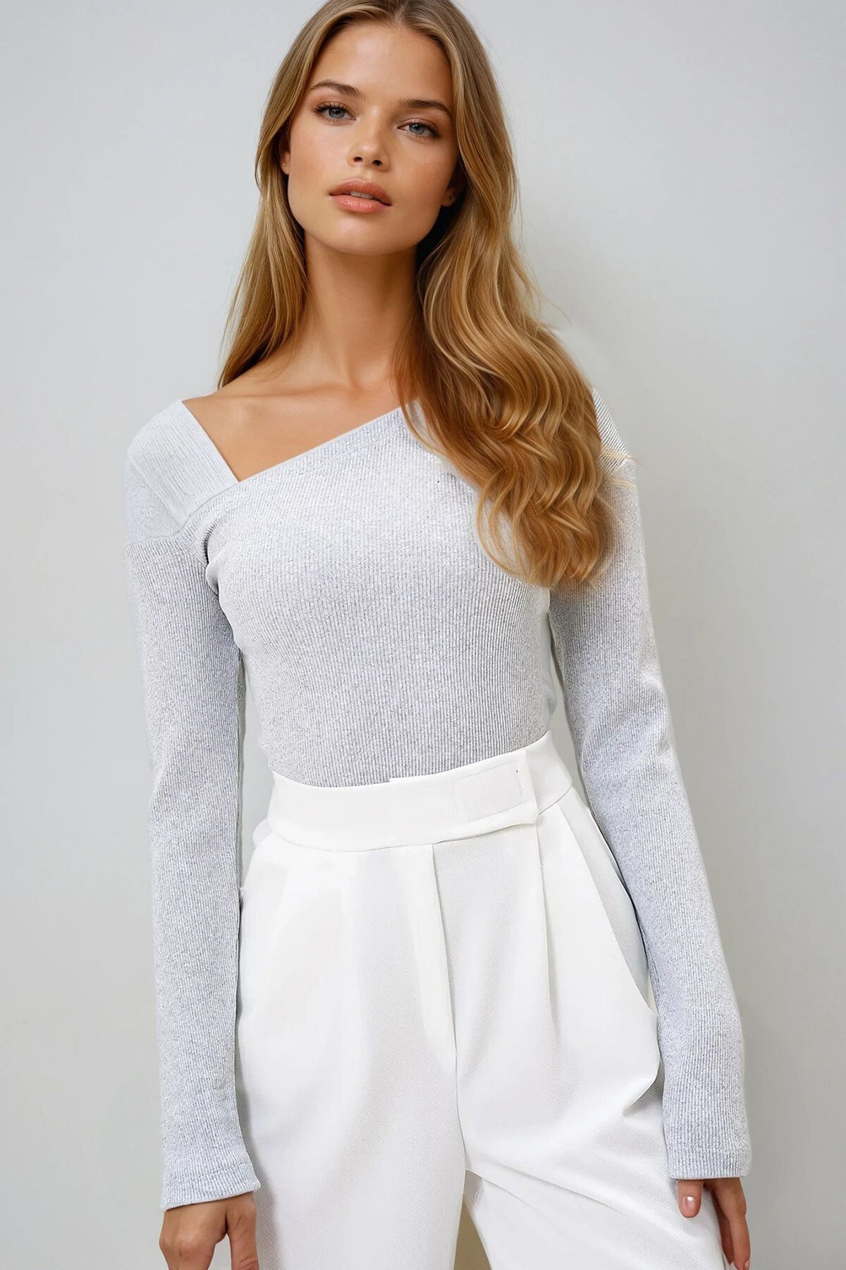 Grimelanj Kayık Yaka Tek Omuzu Açık Kaşkorse Bluz